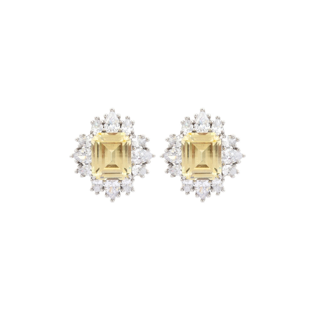 Yellow Diamond Spike Earrings with Sparkling CZ Crystals