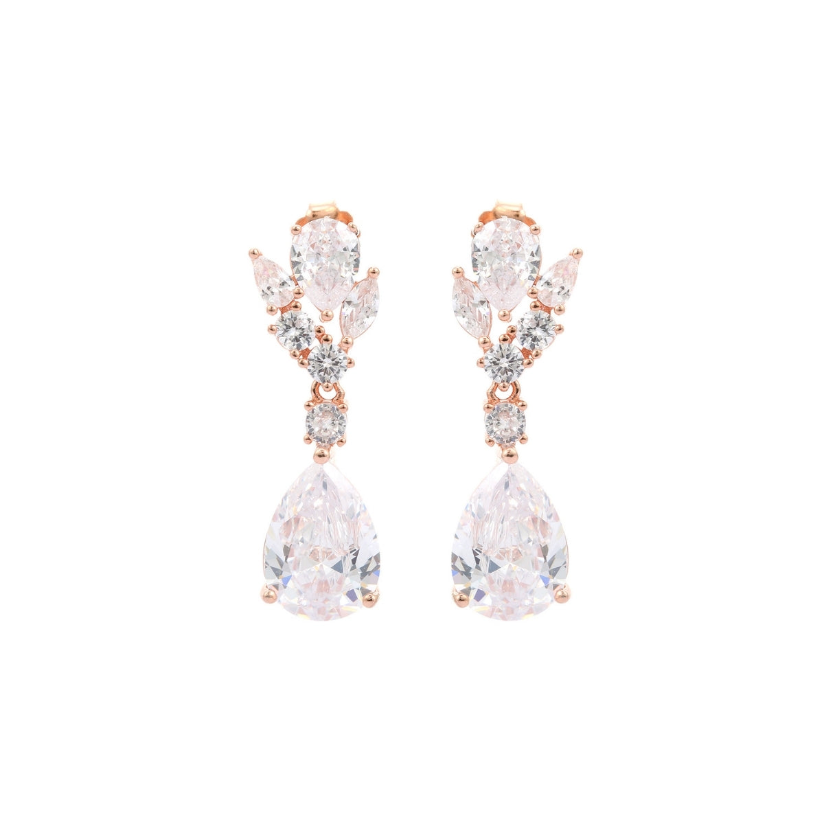 Elegant 925 Silver Tear Drop Earrings in White Gold & Rose Gold Finish