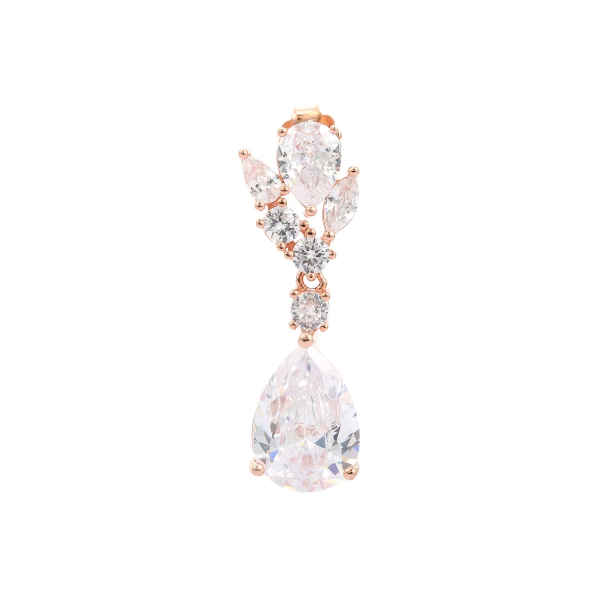 Elegant 925 Silver Tear Drop Earrings in White Gold & Rose Gold Finish