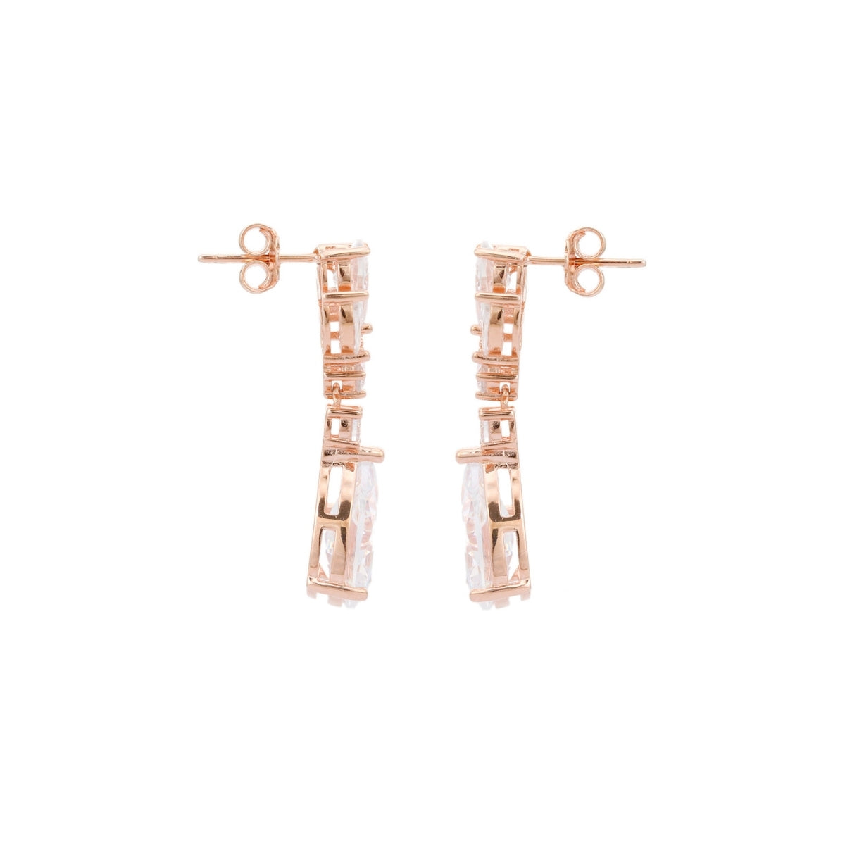 Elegant 925 Silver Tear Drop Earrings in White Gold & Rose Gold Finish