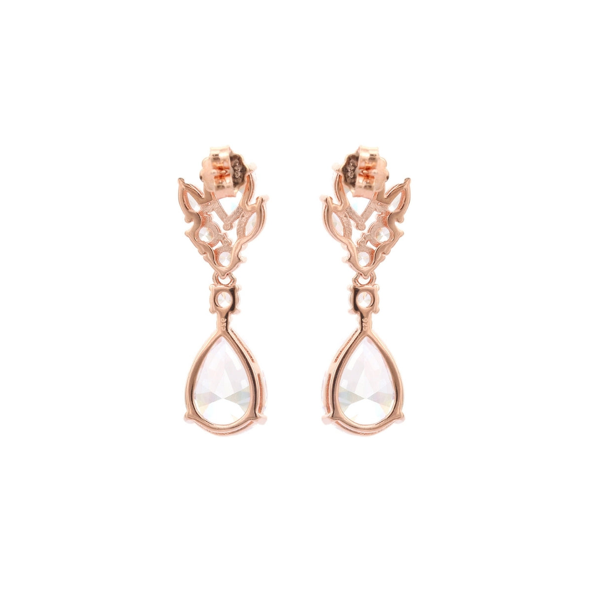 Elegant 925 Silver Tear Drop Earrings in White Gold & Rose Gold Finish