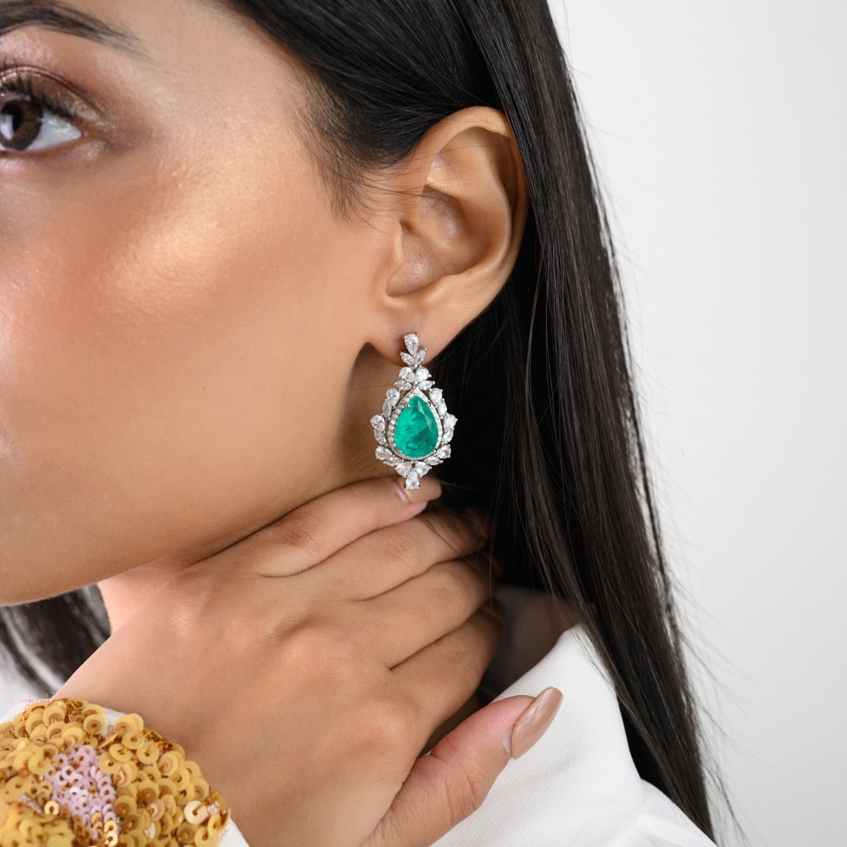 Bright Emerald Green CZ Diamond Drop Earrings for Women