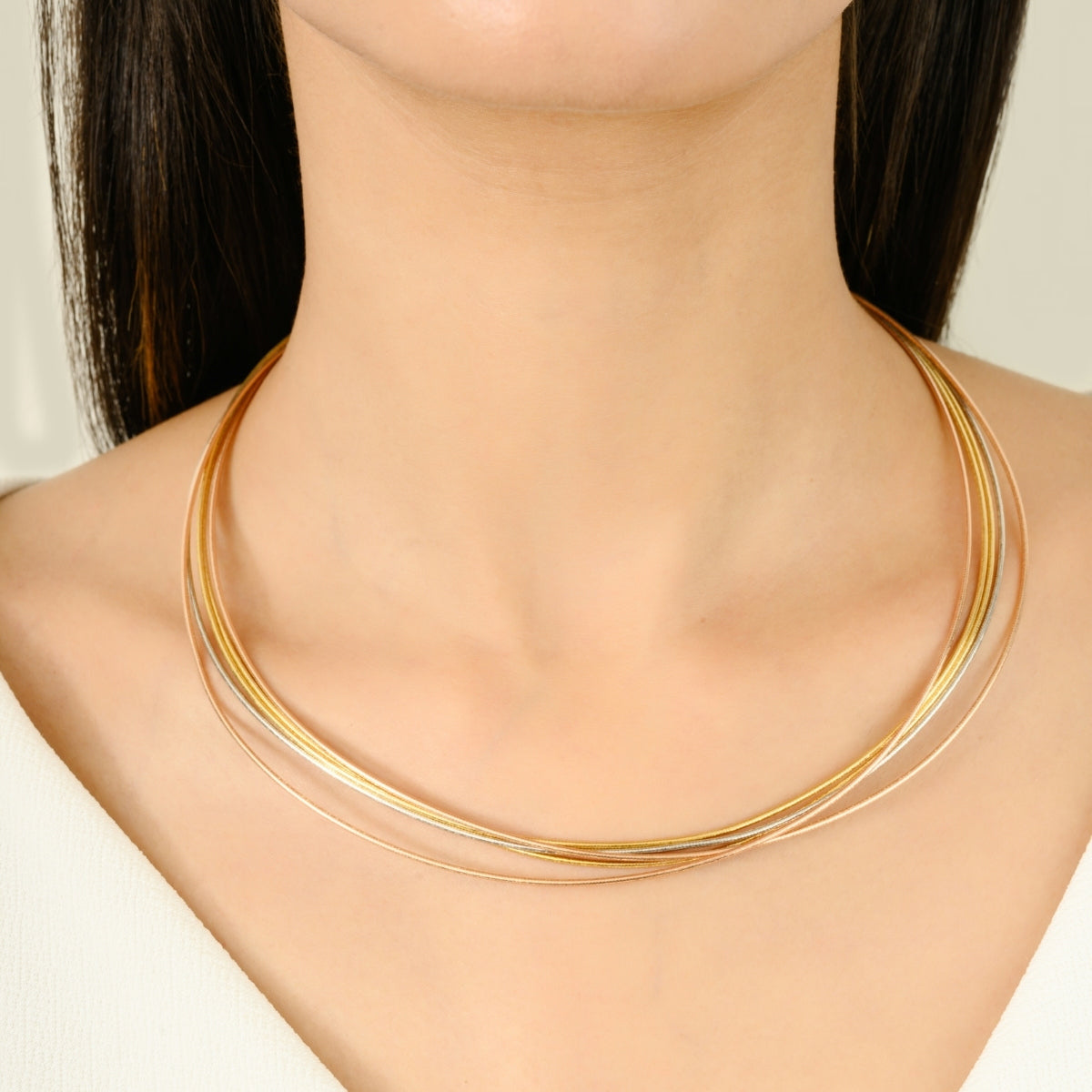 Triple Tone Silver Wired Choker Necklace for Women