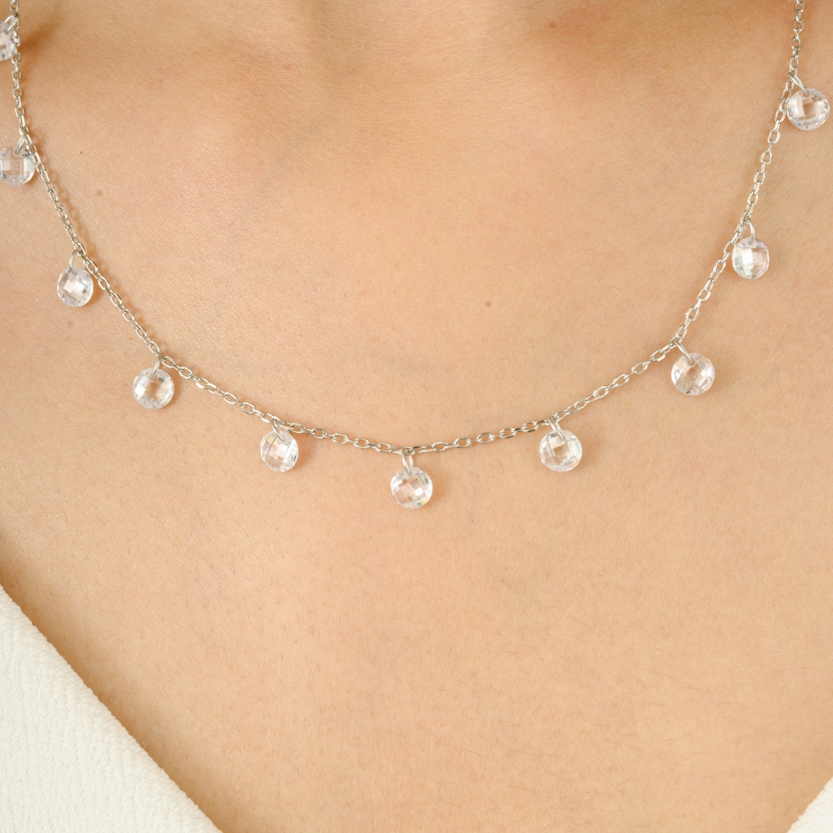 925 Silver CZ Diamond Charm Necklace