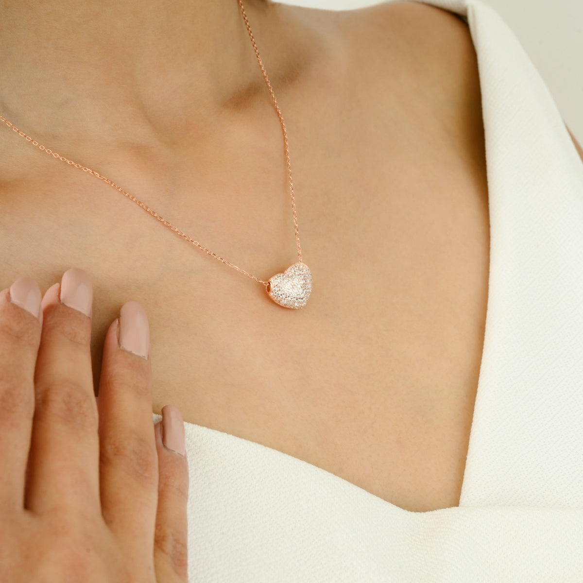 925 Silver CZ Diamond Heart Pendant Necklace for Women