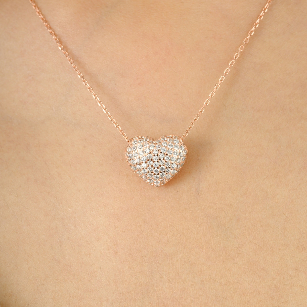 925 Silver CZ Diamond Heart Pendant Necklace for Women