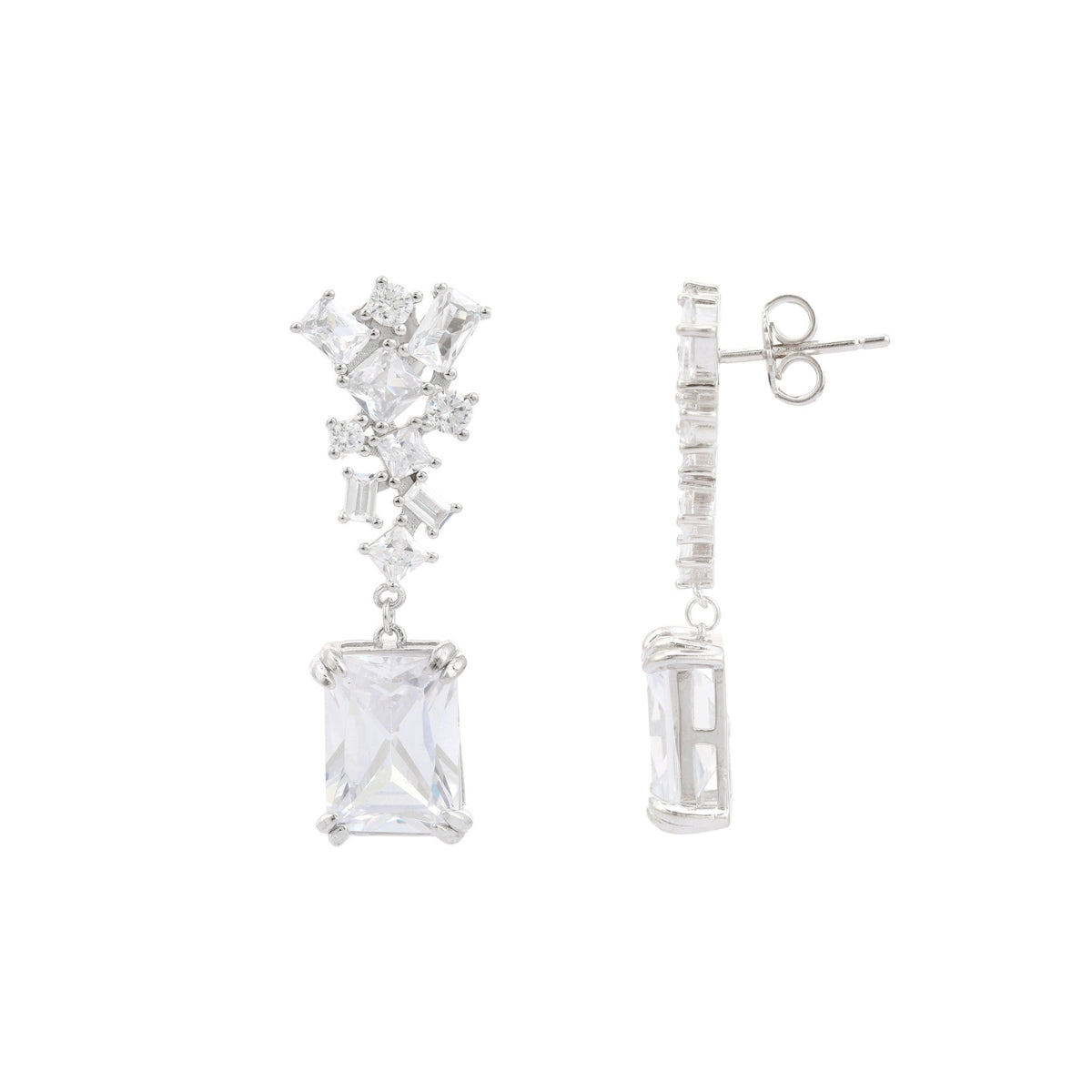 Ice Cut Emerald Drop CZ Diamond Earrings