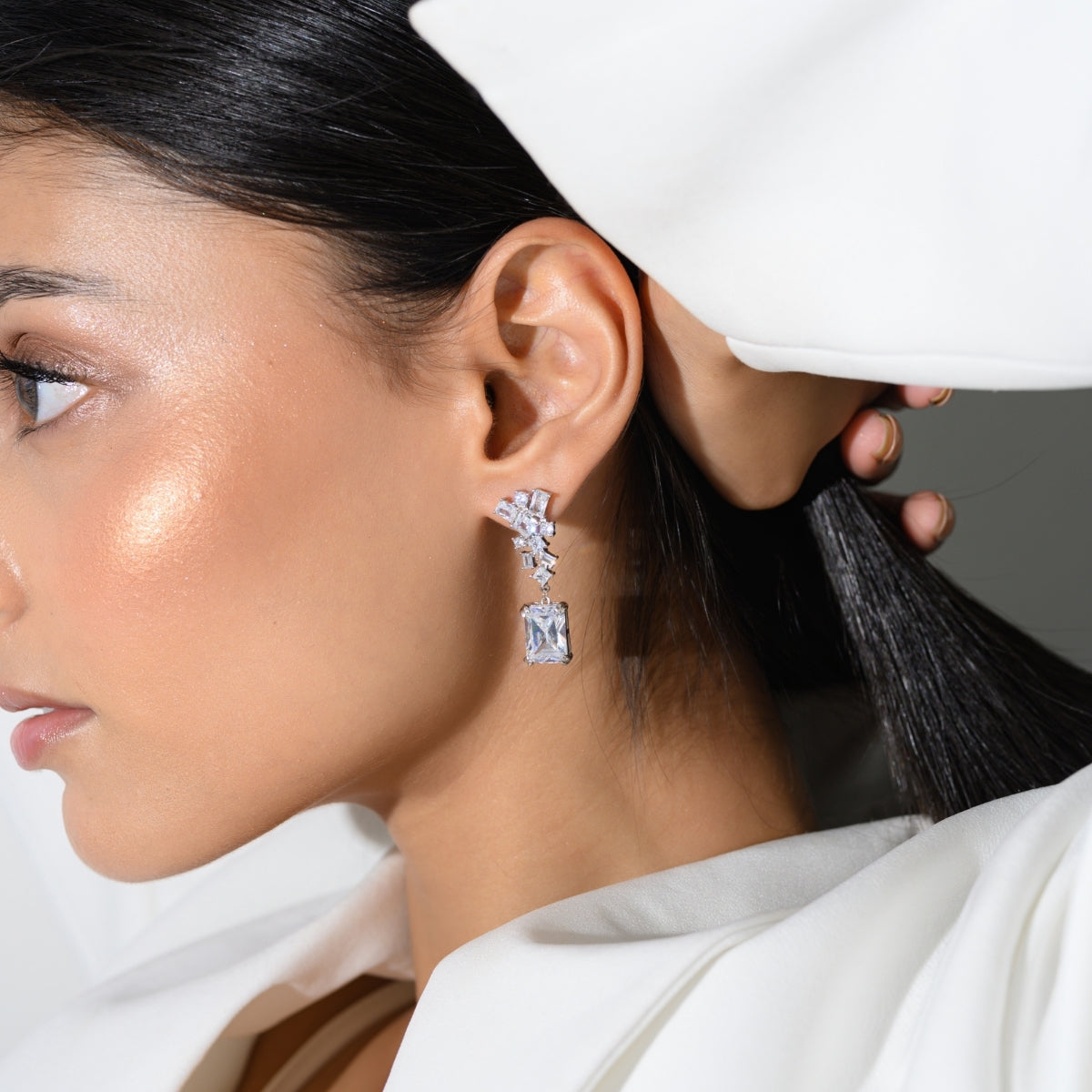 Ice Cut Emerald Drop CZ Diamond Earrings