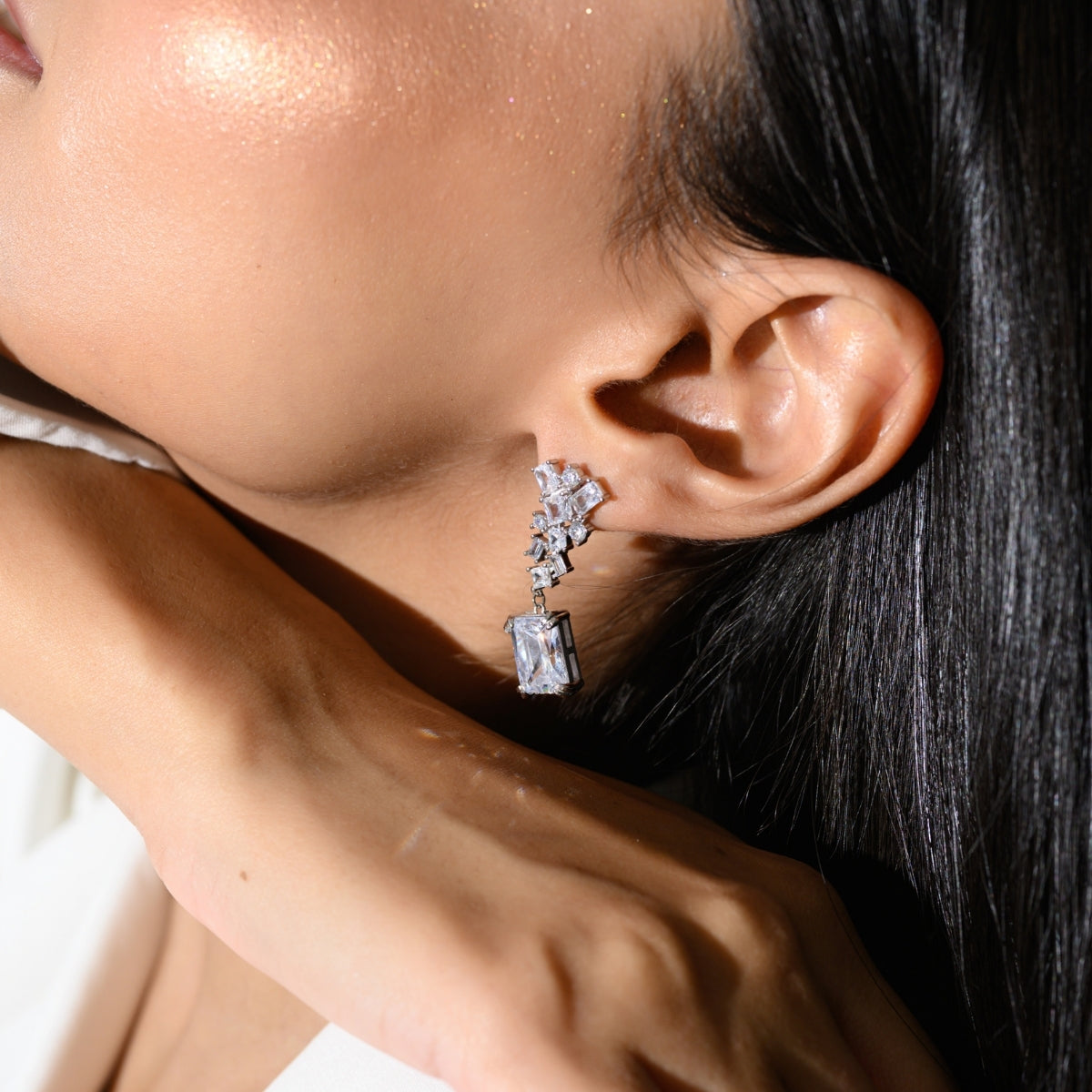 Ice Cut Emerald Drop CZ Diamond Earrings