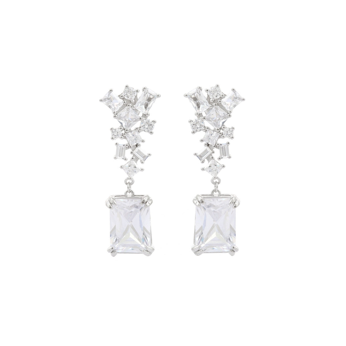 Ice Cut Emerald Drop CZ Diamond Earrings