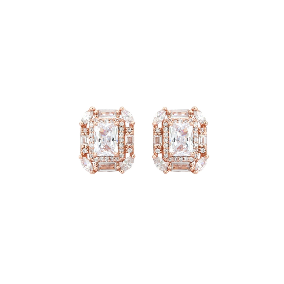 Emerald Cut Silver CZ Diamond Stud Earrings for Women