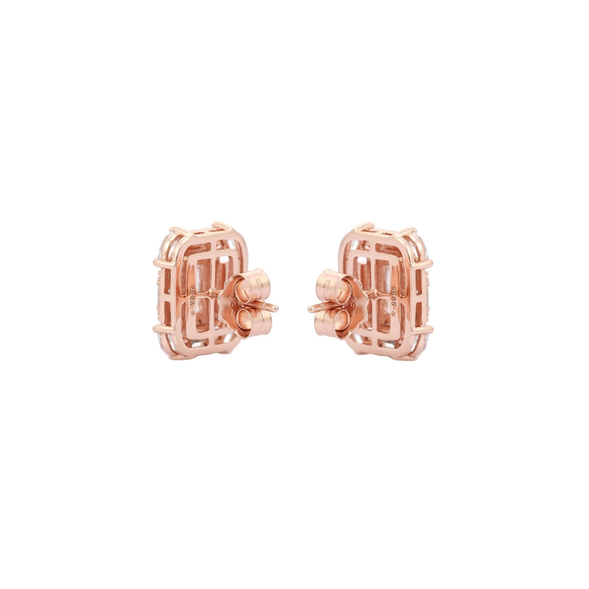 Emerald Cut Silver CZ Diamond Stud Earrings for Women
