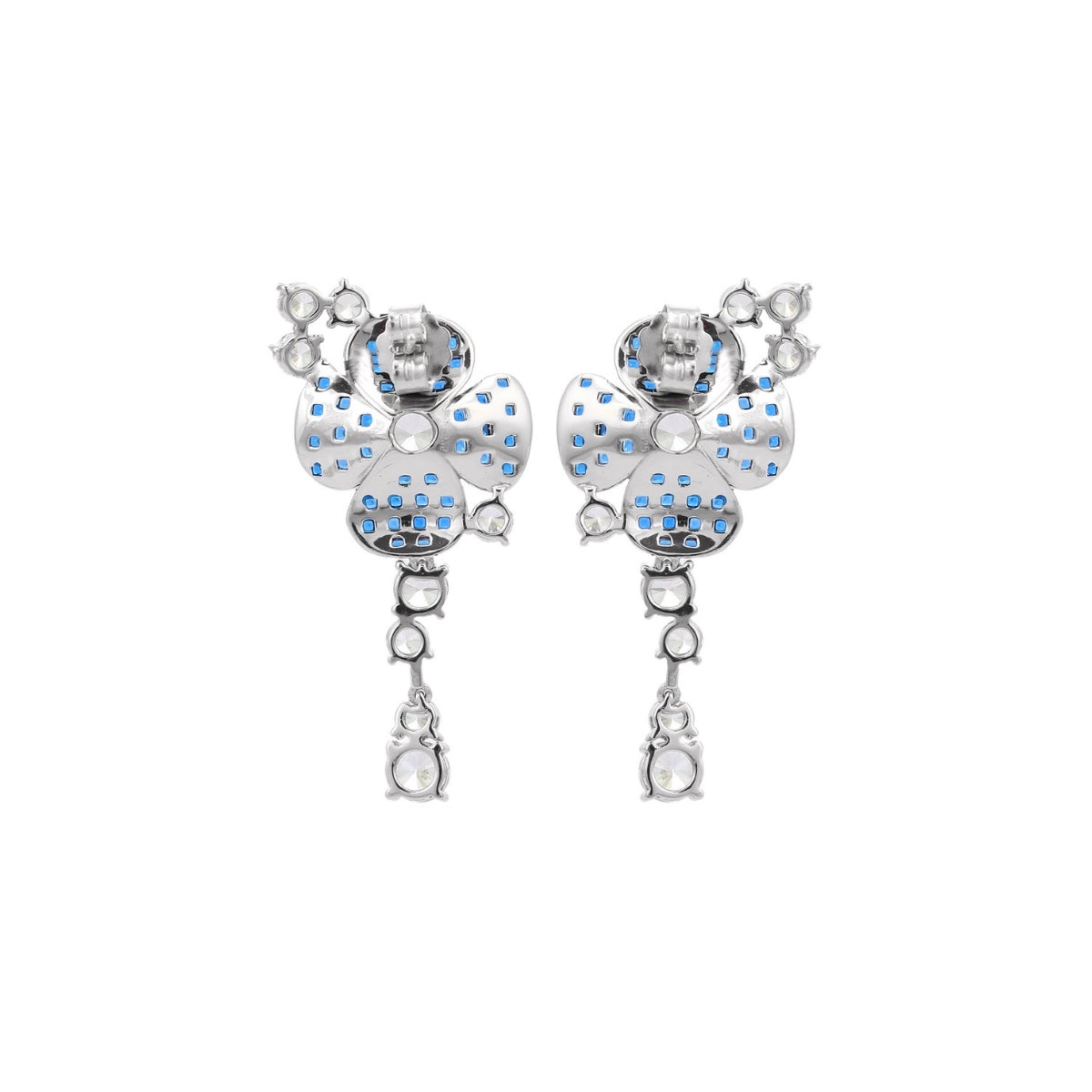 925 Silver Flower Dangle Earrings - Stunning Blue and Pink CZ Diamonds