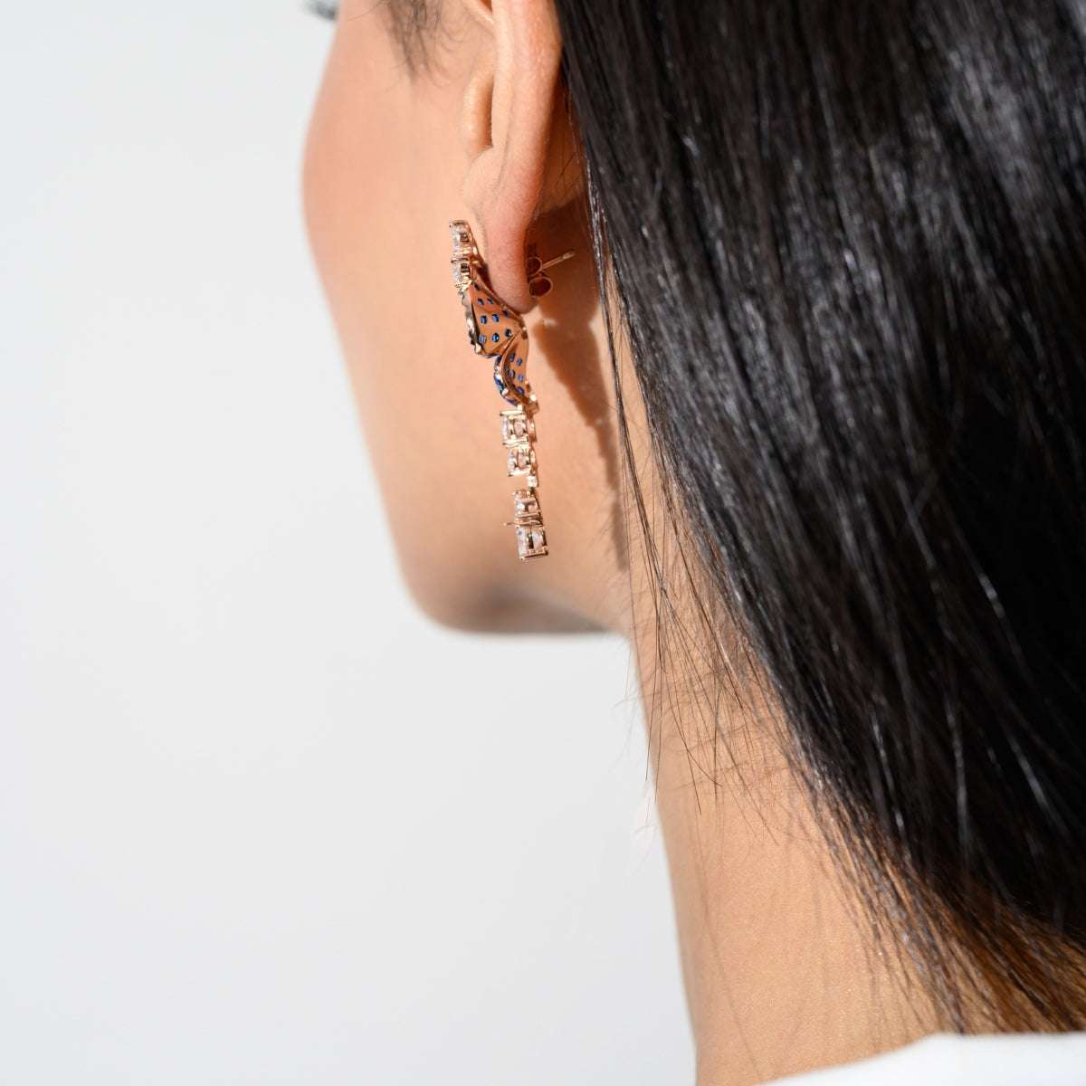 925 Silver Flower Dangle Earrings - Stunning Blue and Pink CZ Diamonds