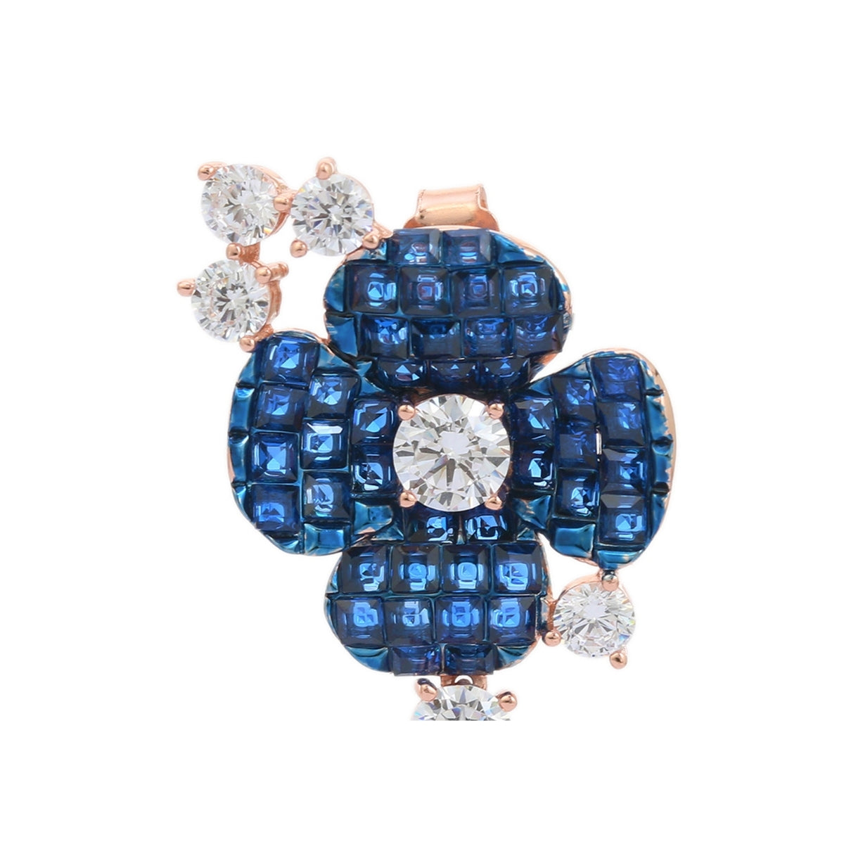 Rose Gold Blue Diamond Flower Drop Earrings