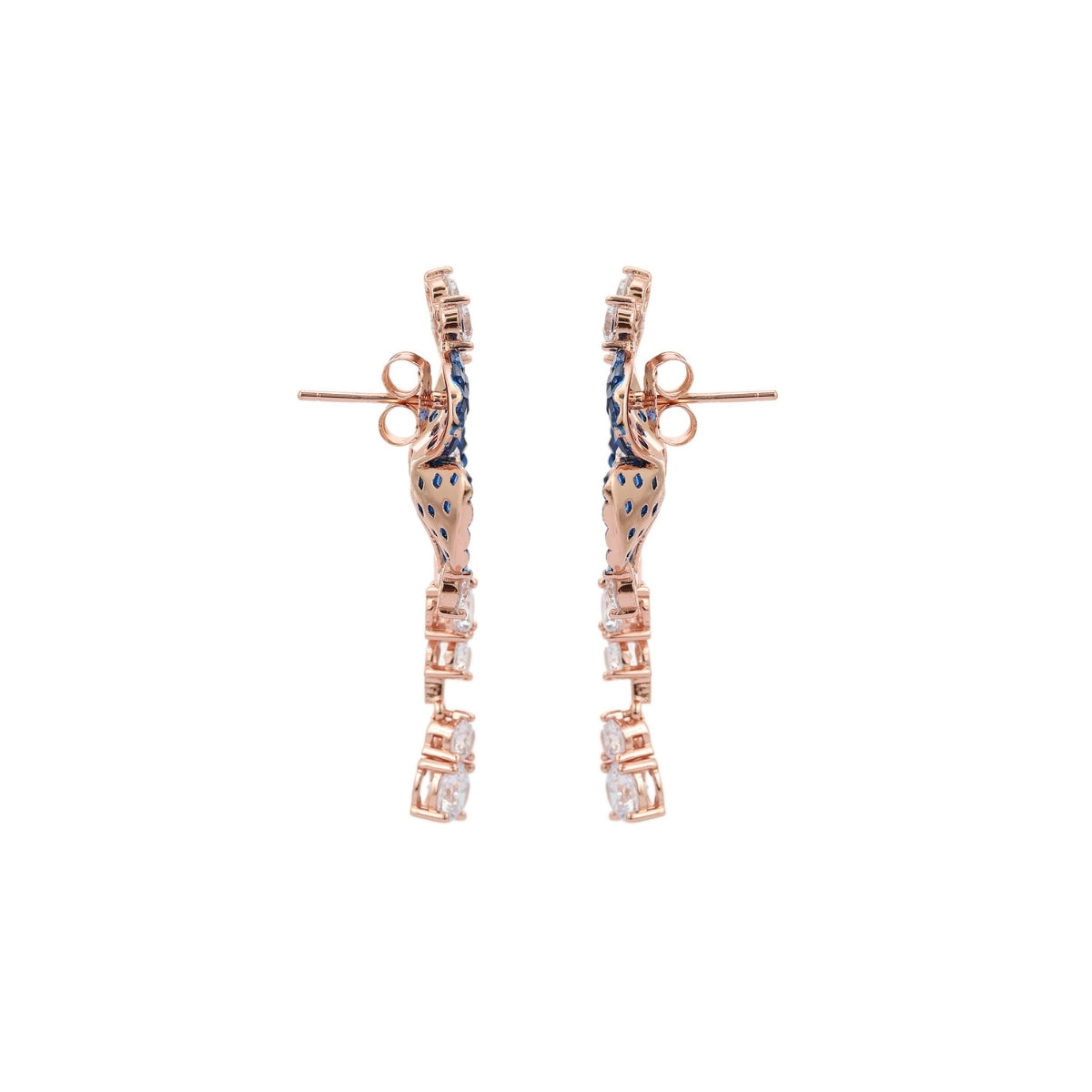 Rose Gold Blue Diamond Flower Drop Earrings