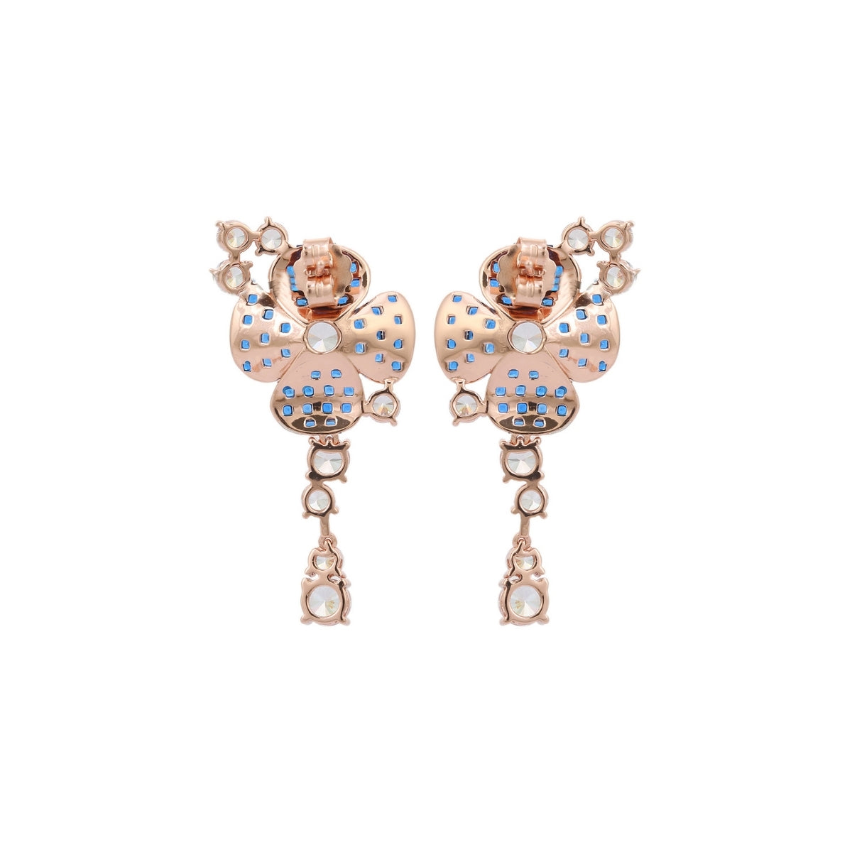 925 Silver Flower Dangle Earrings - Stunning Blue and Pink CZ Diamonds