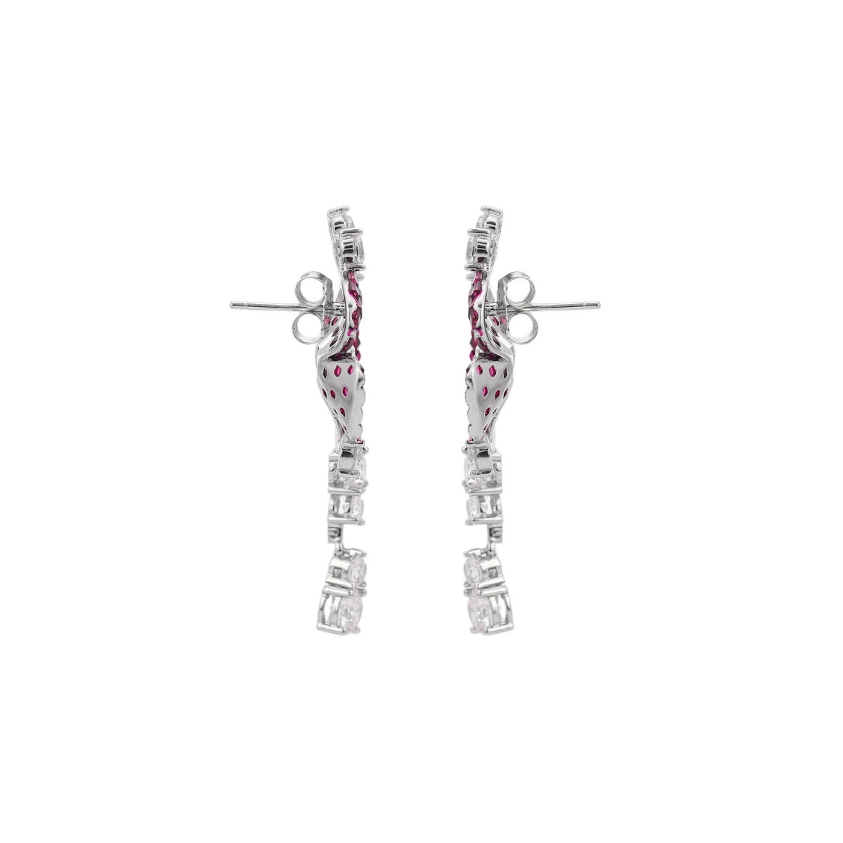 925 Silver Flower Dangle Earrings - Stunning Blue and Pink CZ Diamonds