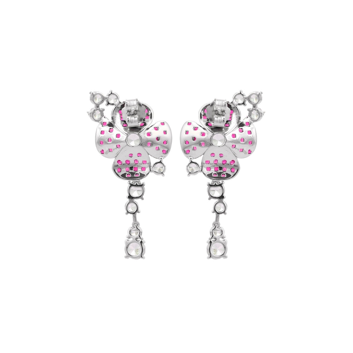 925 Silver Flower Dangle Earrings - Stunning Blue and Pink CZ Diamonds