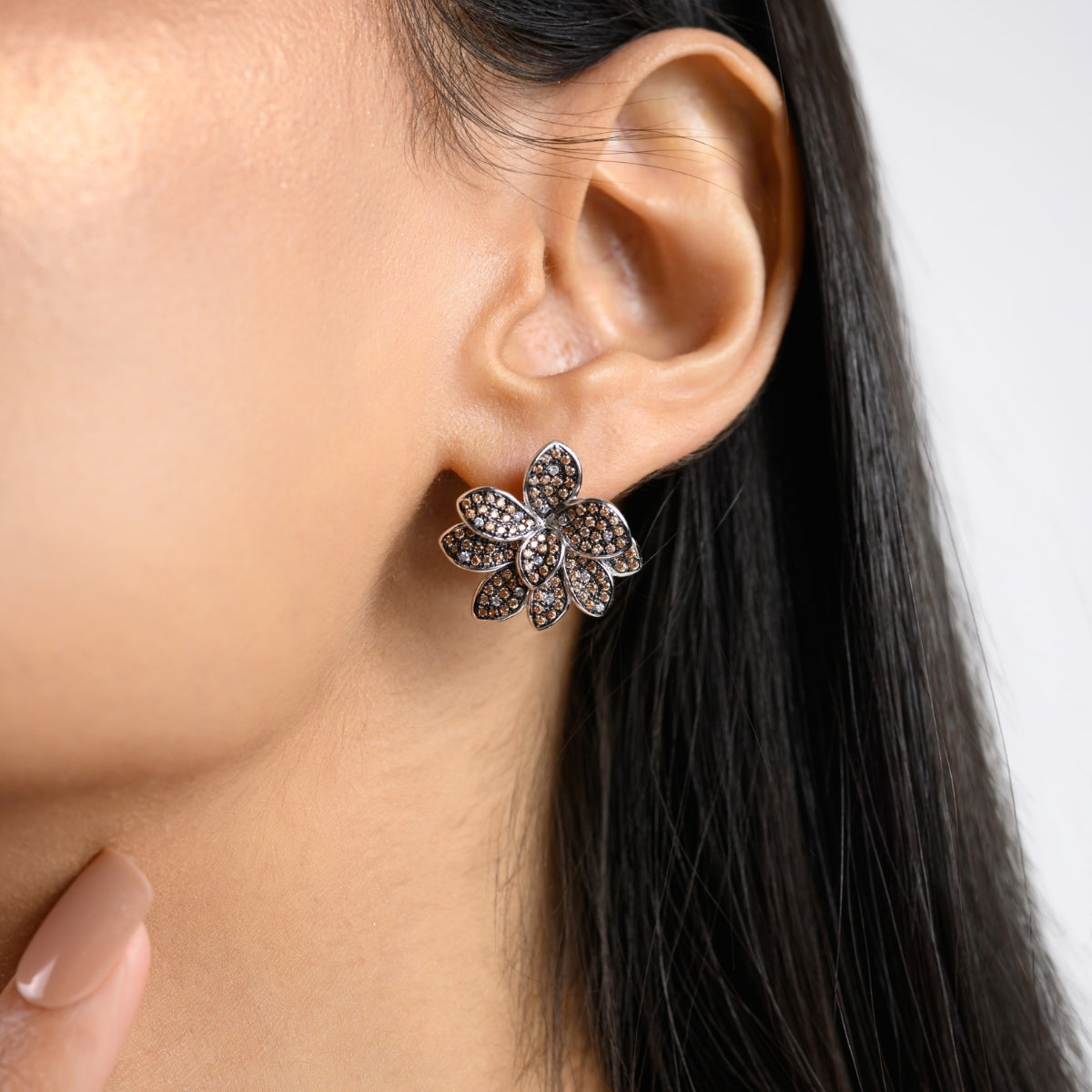 Antique Colourful Flower Diamond Stud Earrings in Silver and Rose Gold