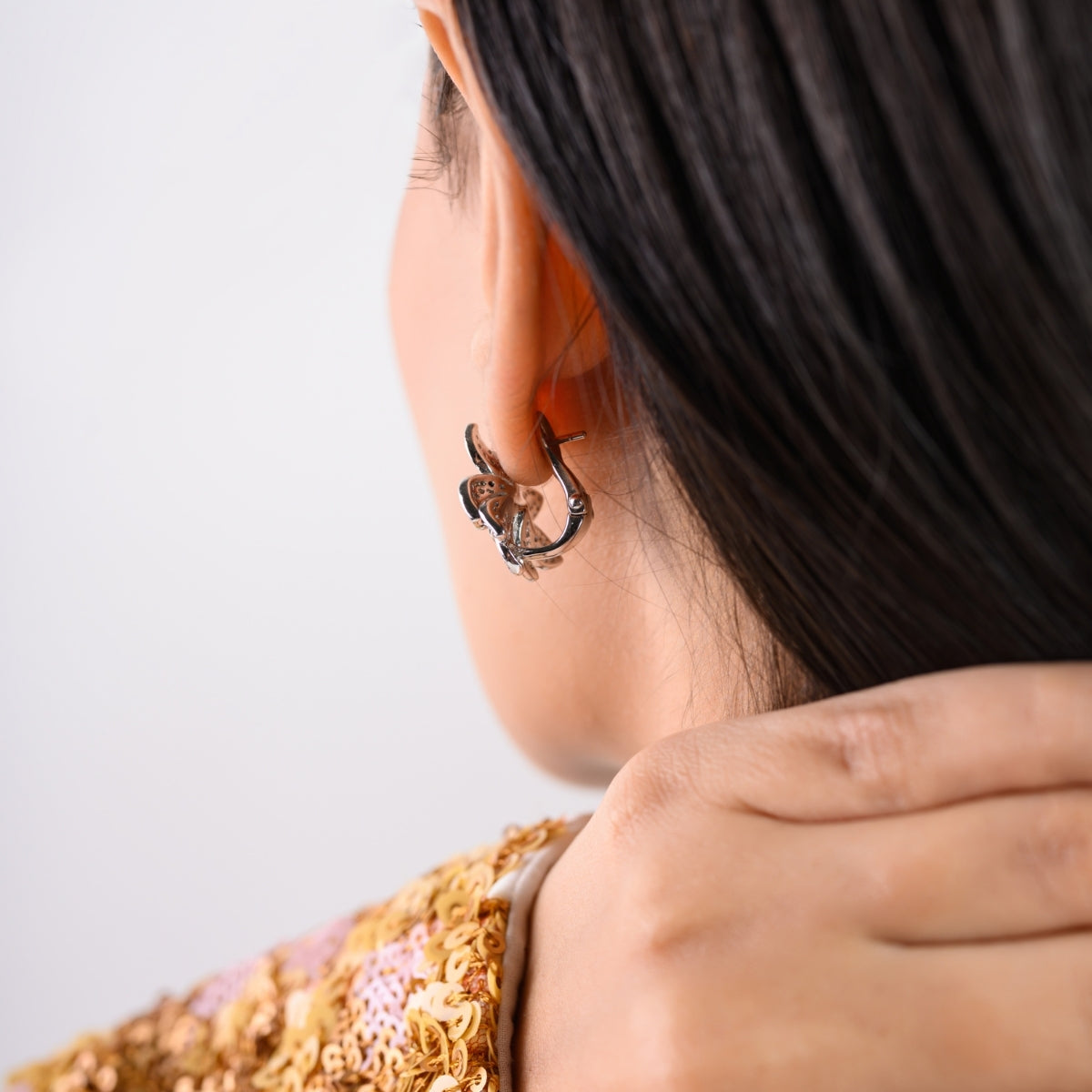 Antique Colourful Flower Diamond Stud Earrings in Silver and Rose Gold