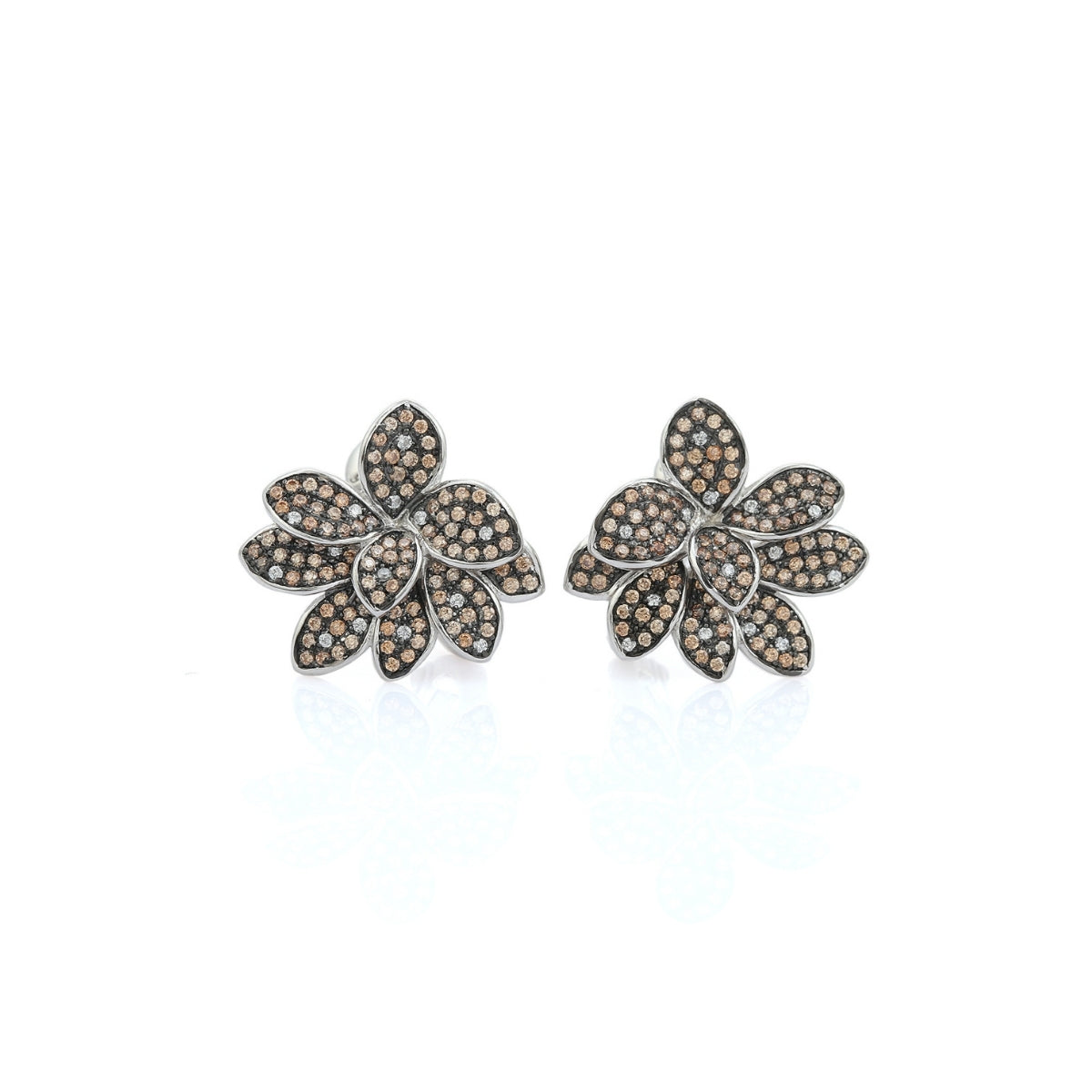 Antique Colourful Flower Diamond Stud Earrings in Silver and Rose Gold