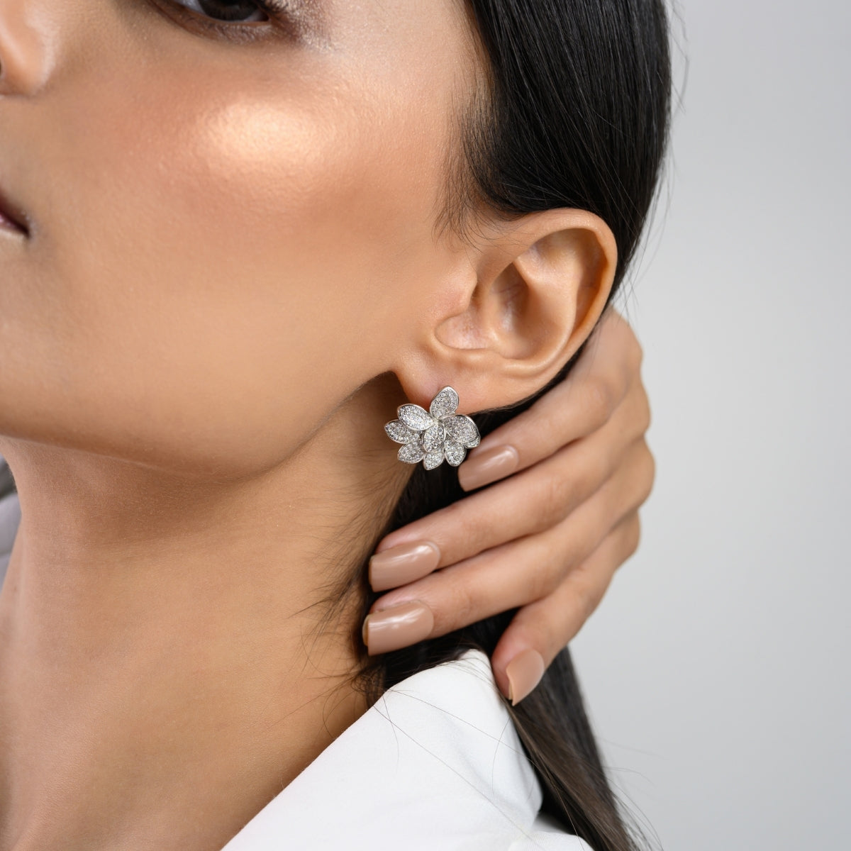 Antique Colourful Flower Diamond Stud Earrings in Silver and Rose Gold