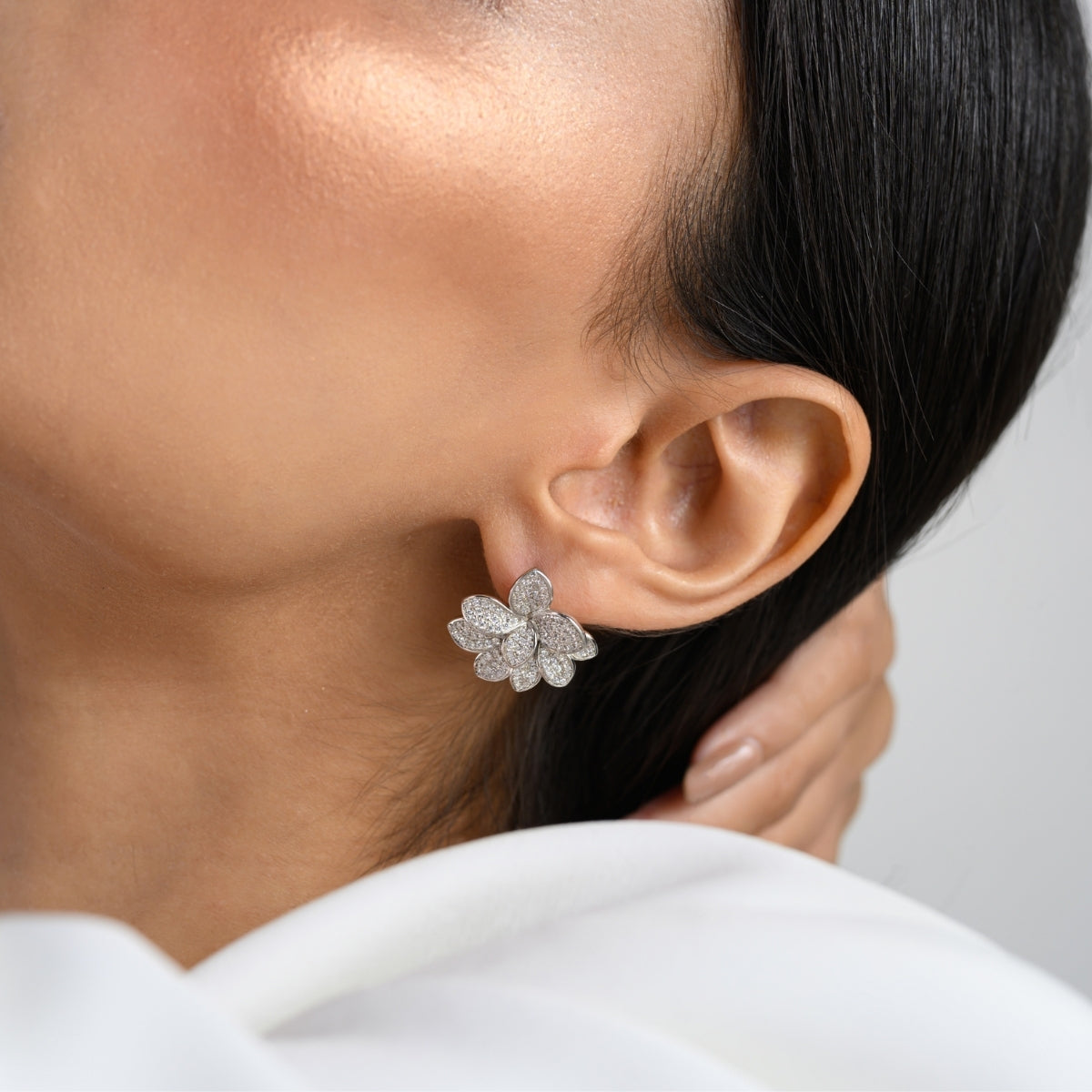 Antique Colourful Flower Diamond Stud Earrings in Silver and Rose Gold