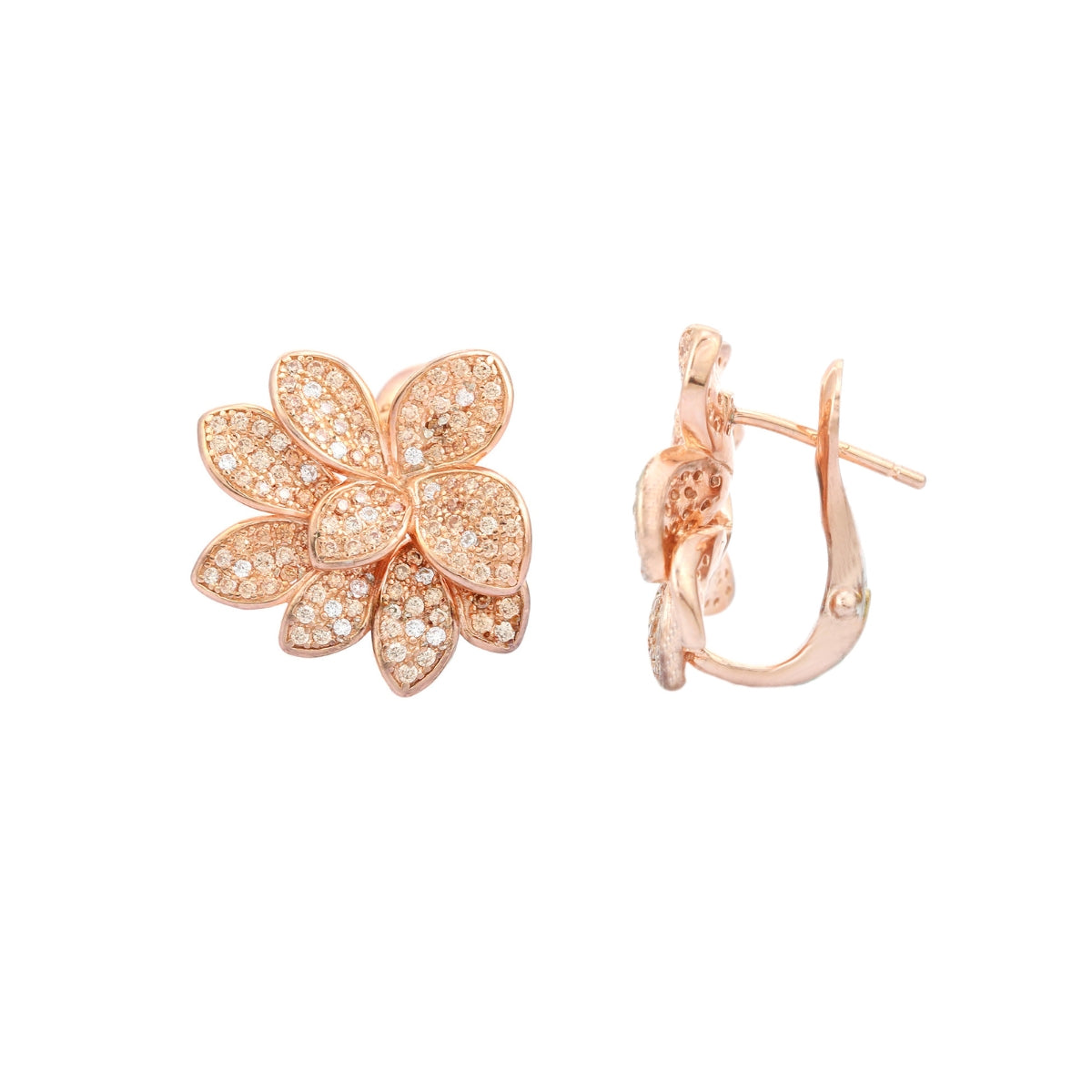 Rose Gold Flower Stud Earrings with Sparkling CZ Diamonds