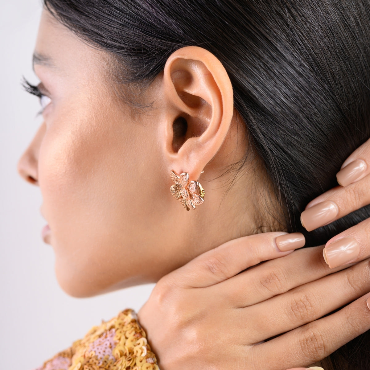 Rose Gold Flower Stud Earrings with Sparkling CZ Diamonds