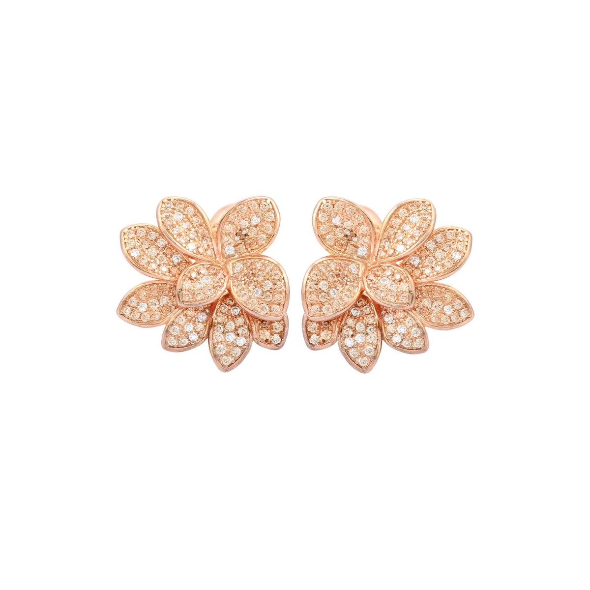 Rose Gold Flower Stud Earrings with Sparkling CZ Diamonds