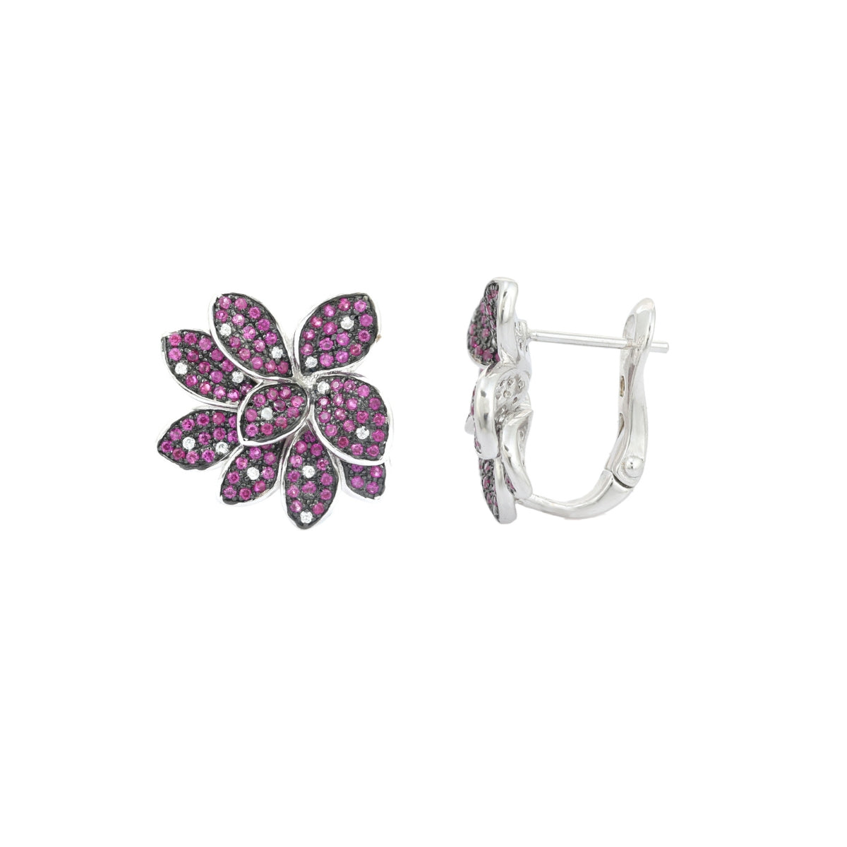 Antique Colourful Flower Diamond Stud Earrings in Silver and Rose Gold