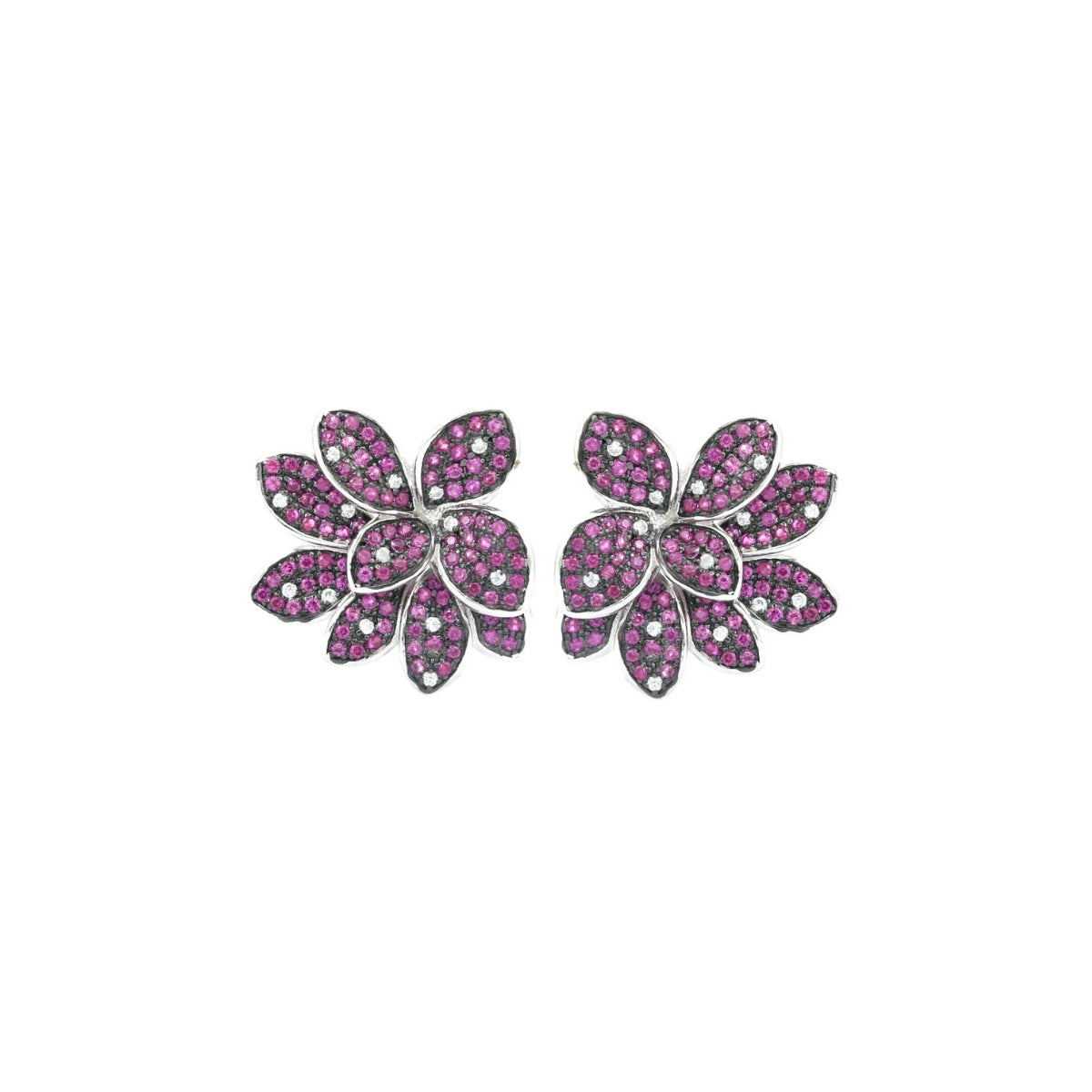 Antique Colourful Flower Diamond Stud Earrings in Silver and Rose Gold