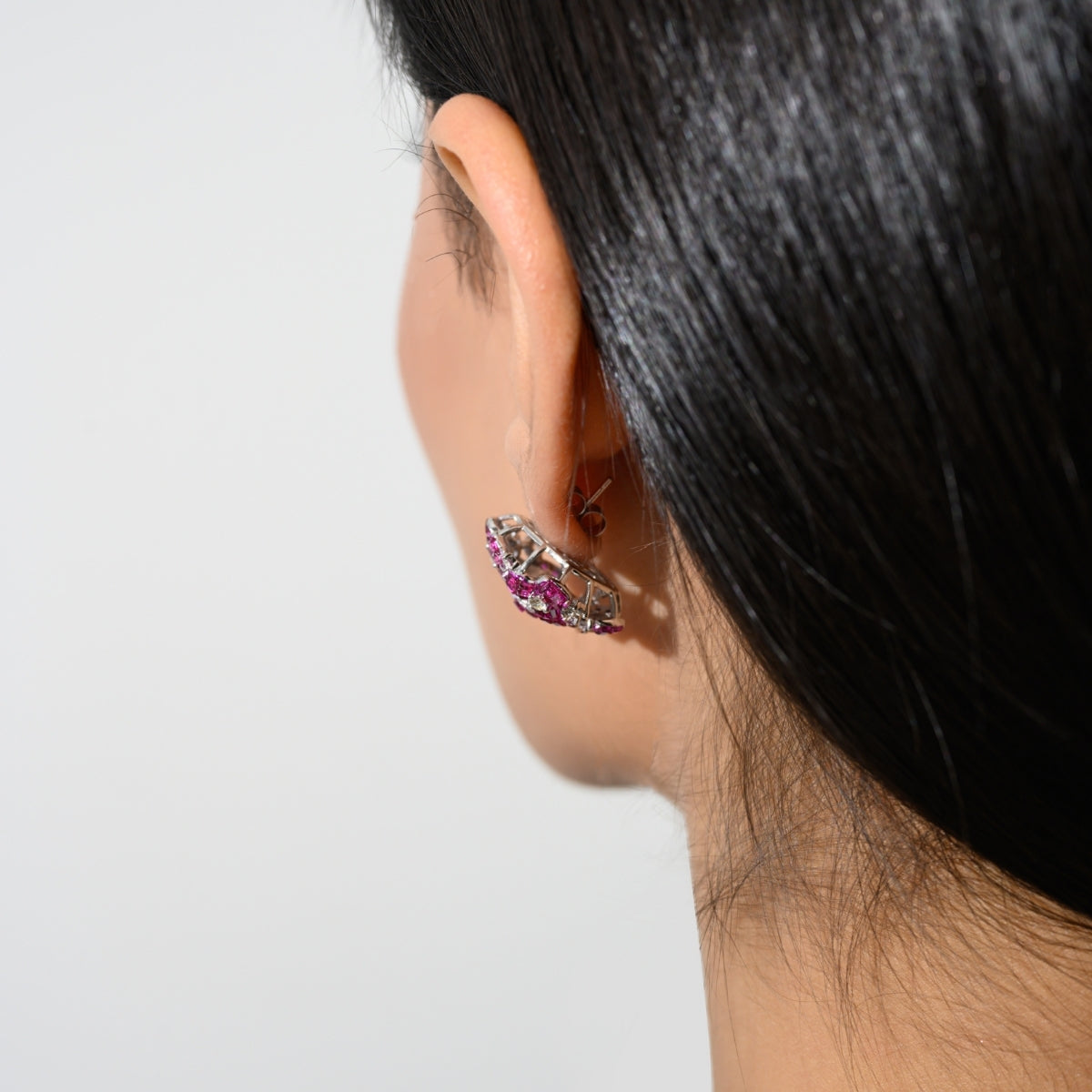 Ruby Pink Flower Earrings with Twinkling CZ Diamonds