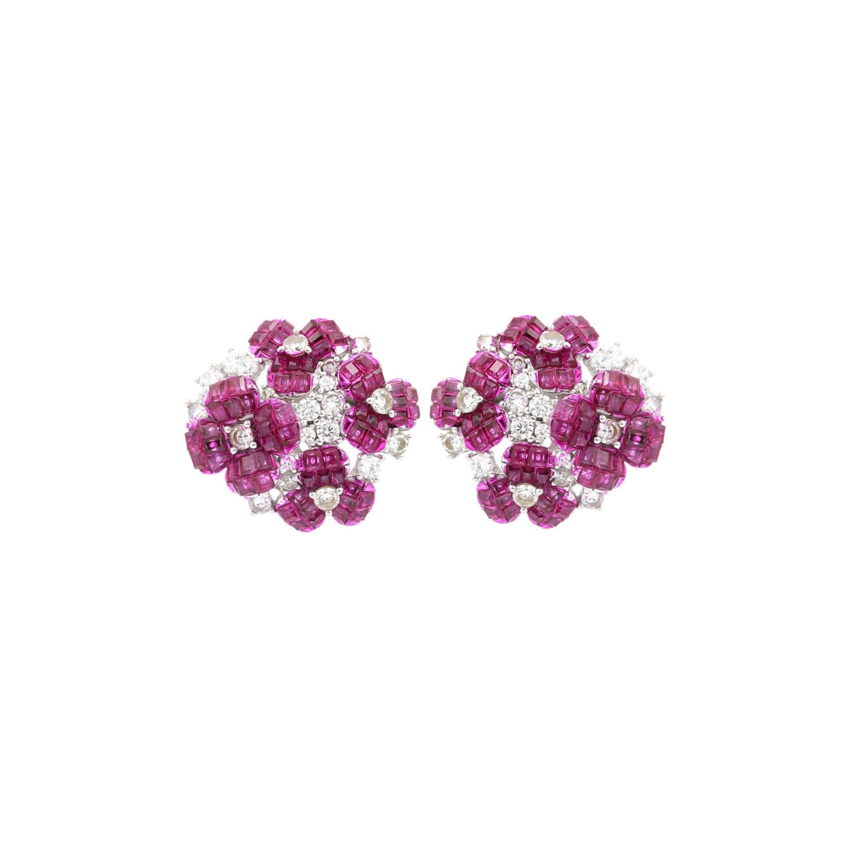 Ruby Pink Flower Earrings with Twinkling CZ Diamonds