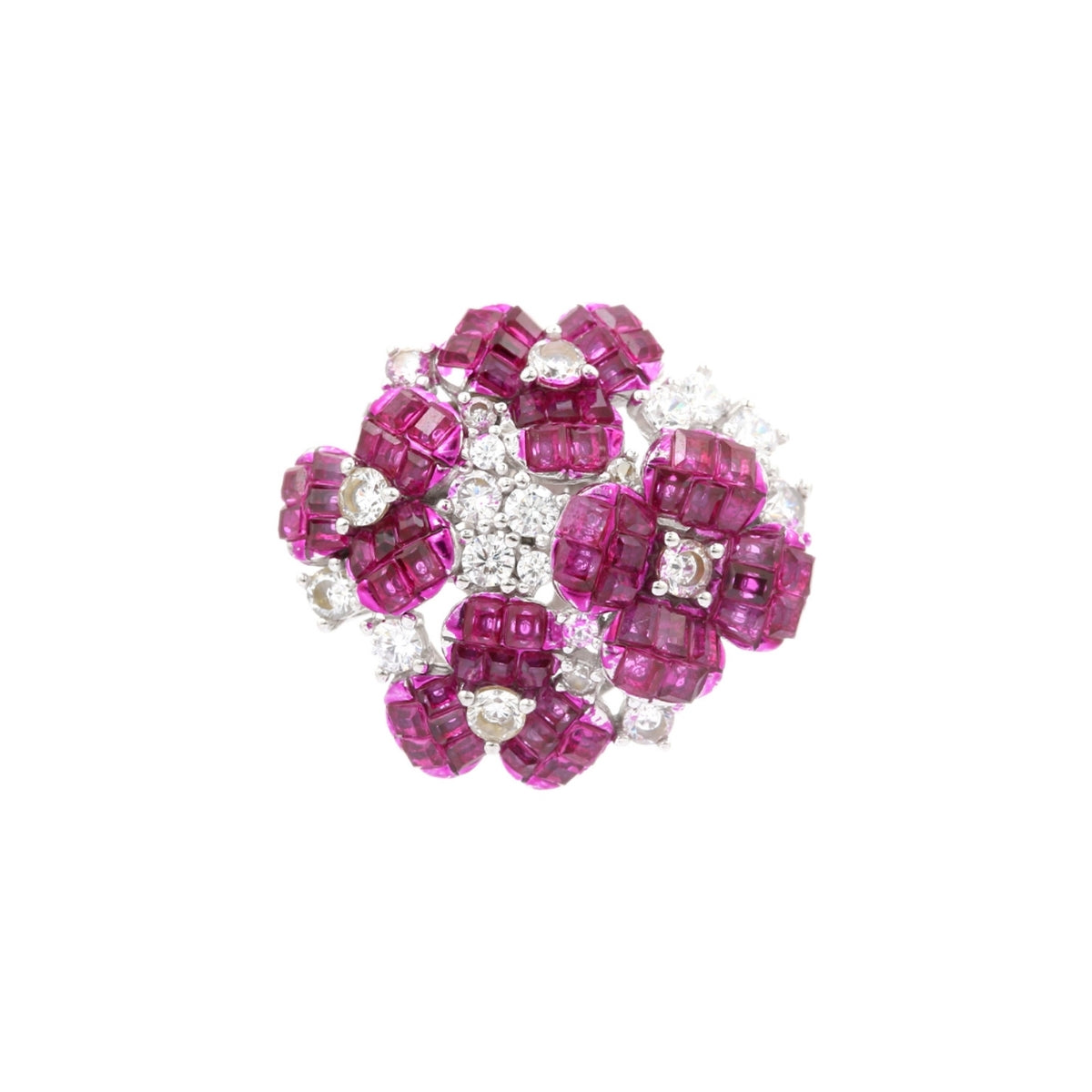 Ruby Pink Flower Earrings with Twinkling CZ Diamonds