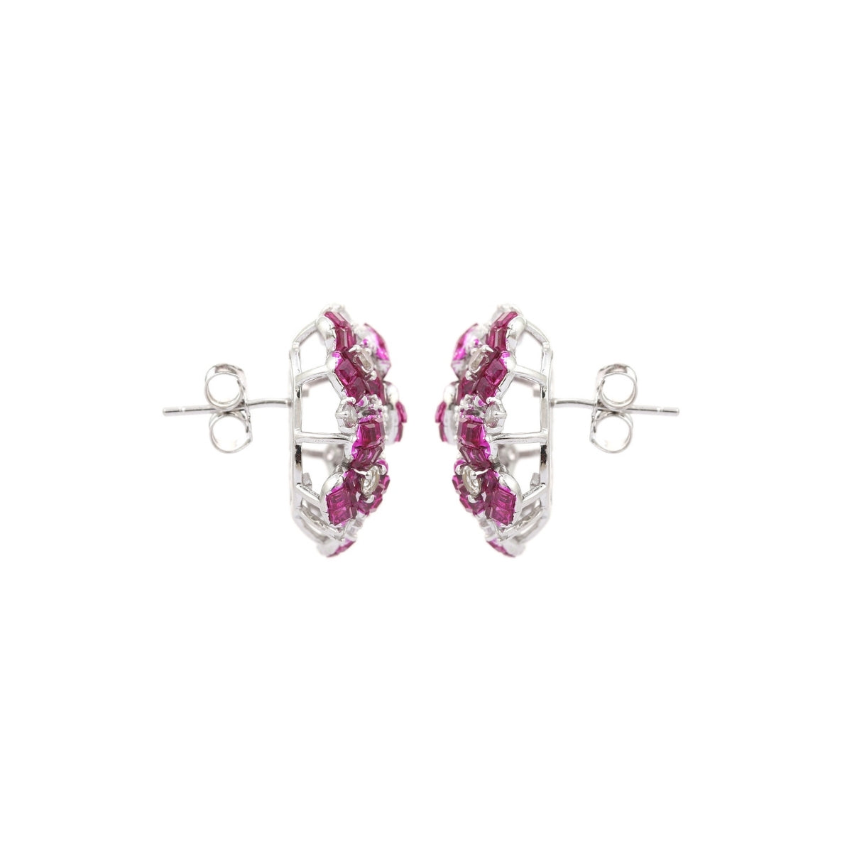 Ruby Pink Flower Earrings with Twinkling CZ Diamonds