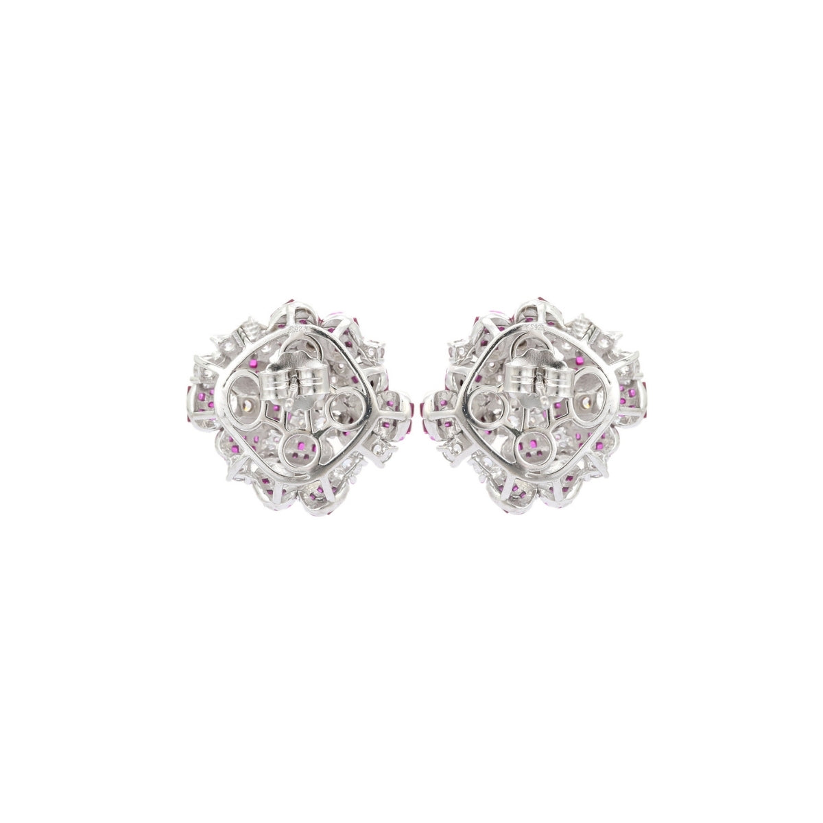 Ruby Pink Flower Earrings with Twinkling CZ Diamonds