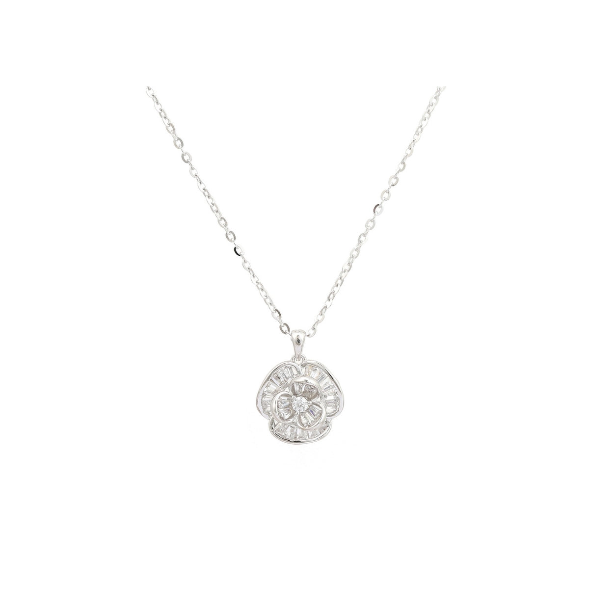 925 Silver CZ Diamond Flower Pendant Set with Earrings - White and Yellow Gold Finish