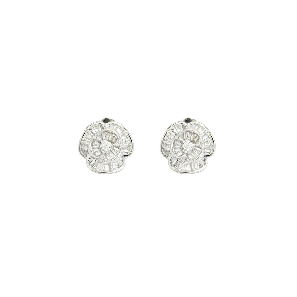 925 Silver CZ Diamond Flower Pendant Set with Earrings - White and Yellow Gold Finish