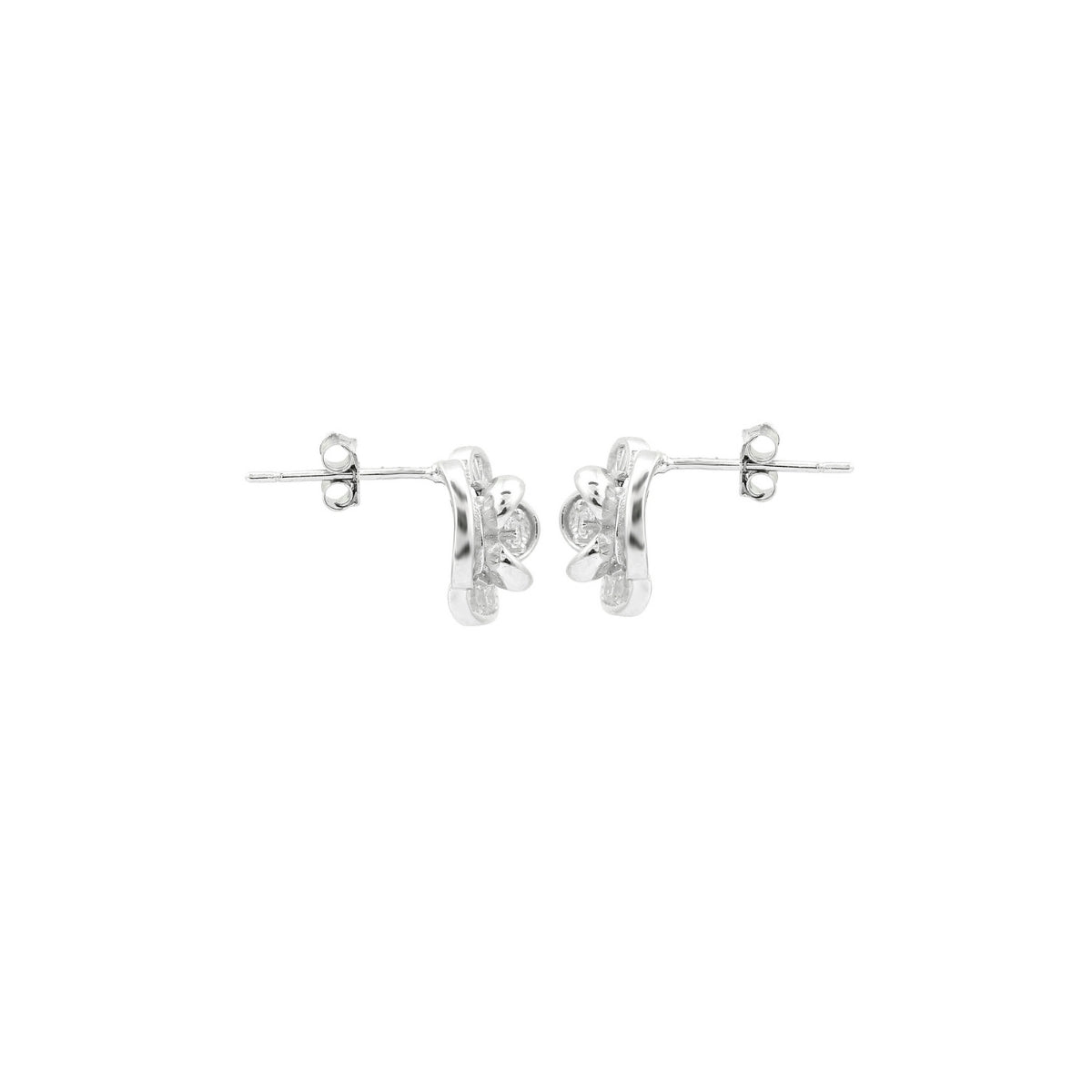 925 Silver CZ Diamond Flower Pendant Set with Earrings - White and Yellow Gold Finish