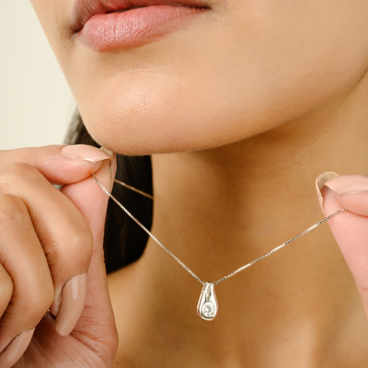 Solitaire CZ Diamond Teardrop Pendant Necklace for Women