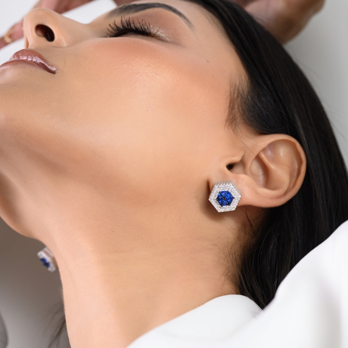 Elegant Art Deco Blue Sapphire and Emerald Green CZ Diamond Earrings