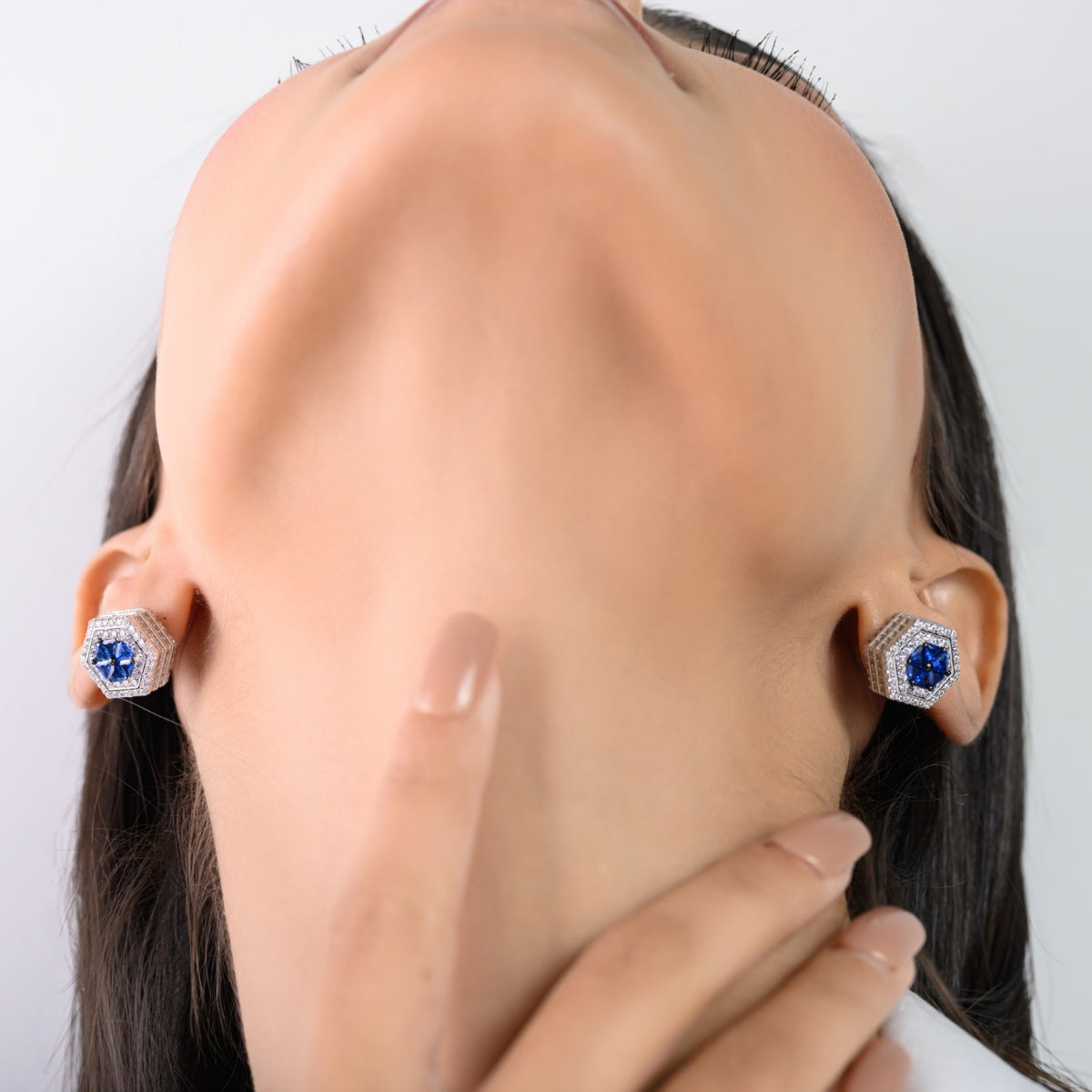 Elegant Art Deco Blue Sapphire and Emerald Green CZ Diamond Earrings