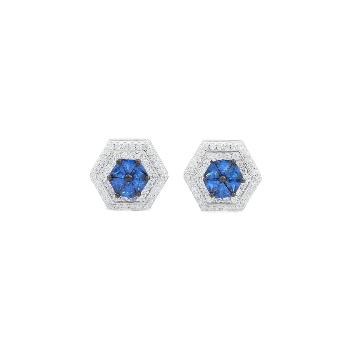Elegant Art Deco Blue Sapphire and Emerald Green CZ Diamond Earrings