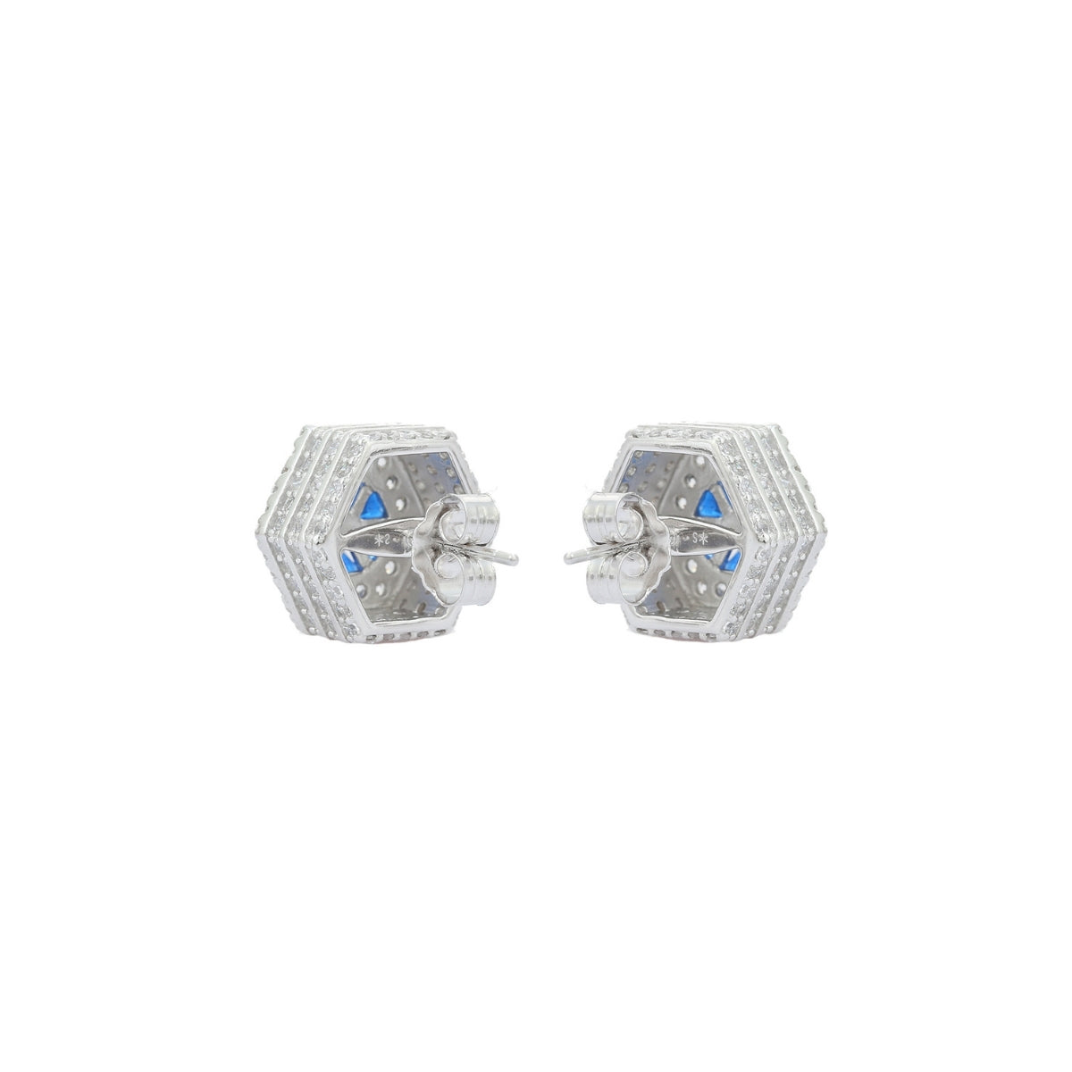 Elegant Art Deco Blue Sapphire and Emerald Green CZ Diamond Earrings