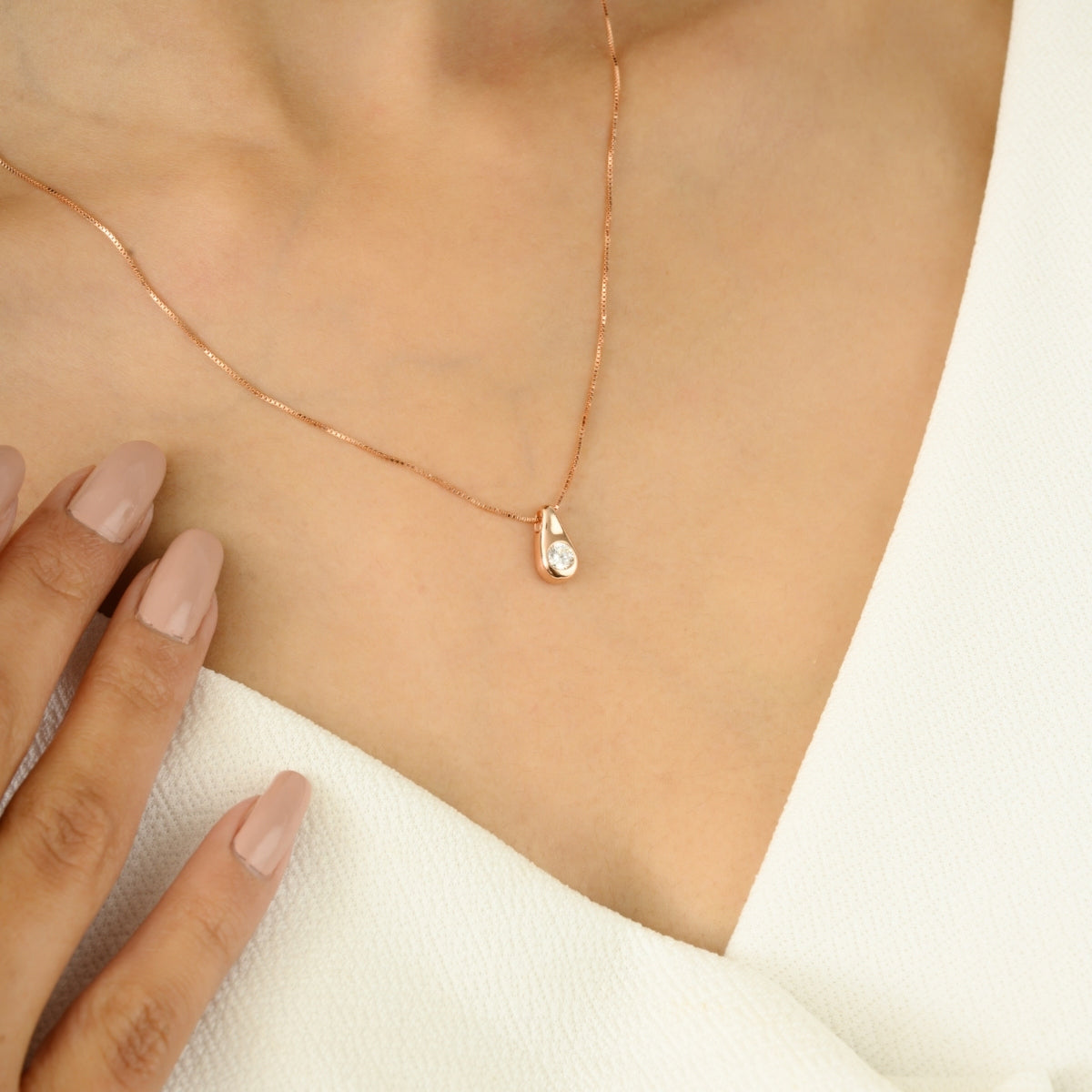 Solitaire CZ Diamond Teardrop Pendant Necklace for Women