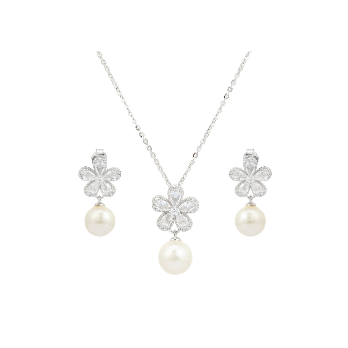 925 Silver Pearl Drop Pendant Necklace with earrings
