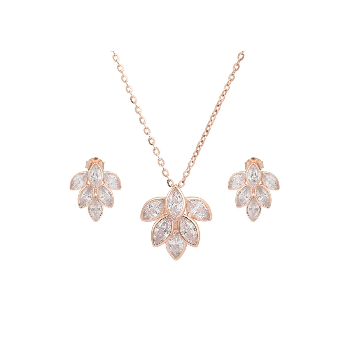 Marquise Cut CZ Diamond Leaf Drop Necklace set with Earrings