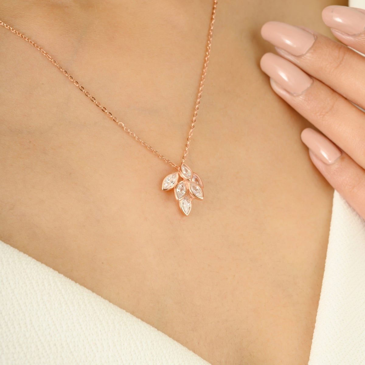 Marquise Cut CZ Diamond Leaf Drop Necklace set with Earrings